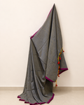 Grey with Soft Yellow Tint Khadi Saree with Kantha Work BP