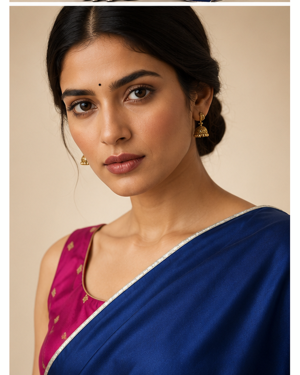 Navy Blue Satin Saree with Silver Lace