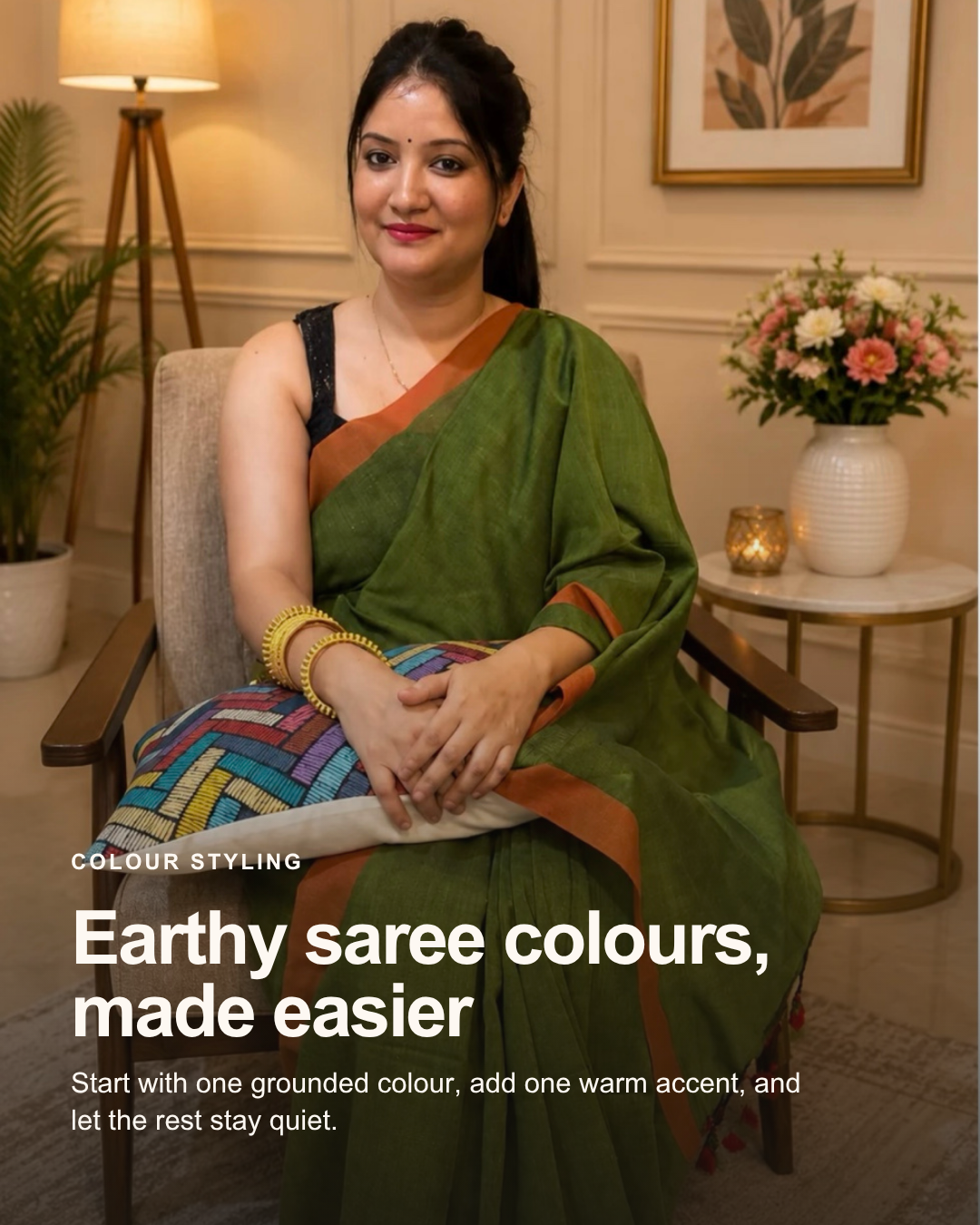 Olive Khadi Saree with Elephant Print BP
