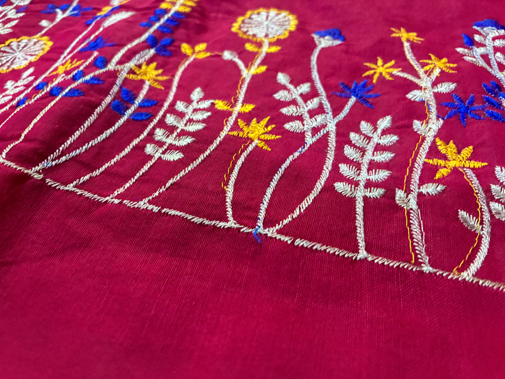 Rani Khadi Saree with Floral Embroidery