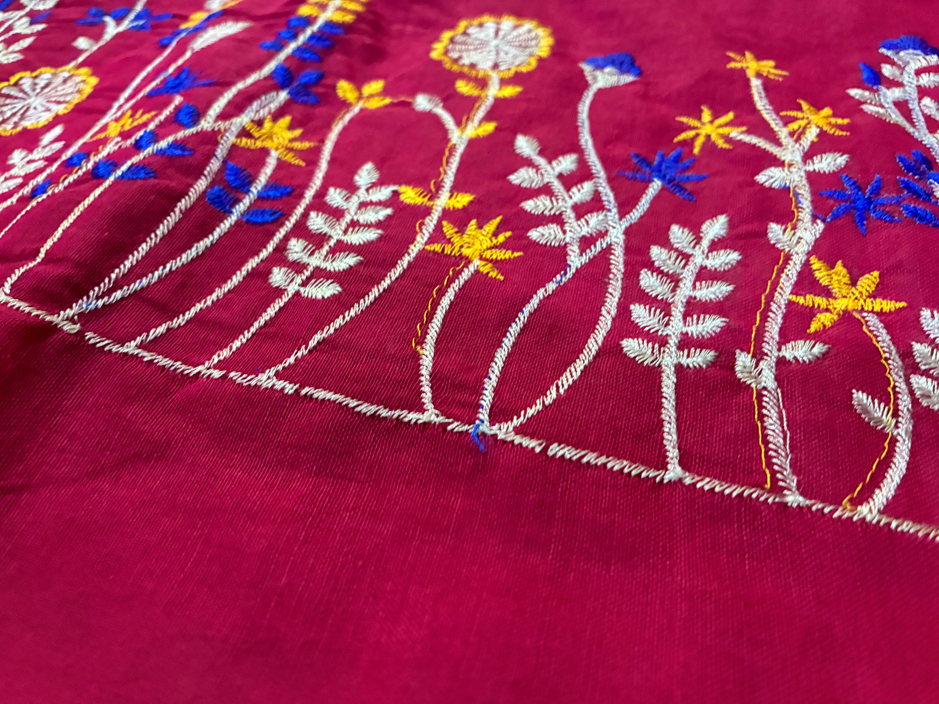 Rani Khadi Saree with Floral Embroidery