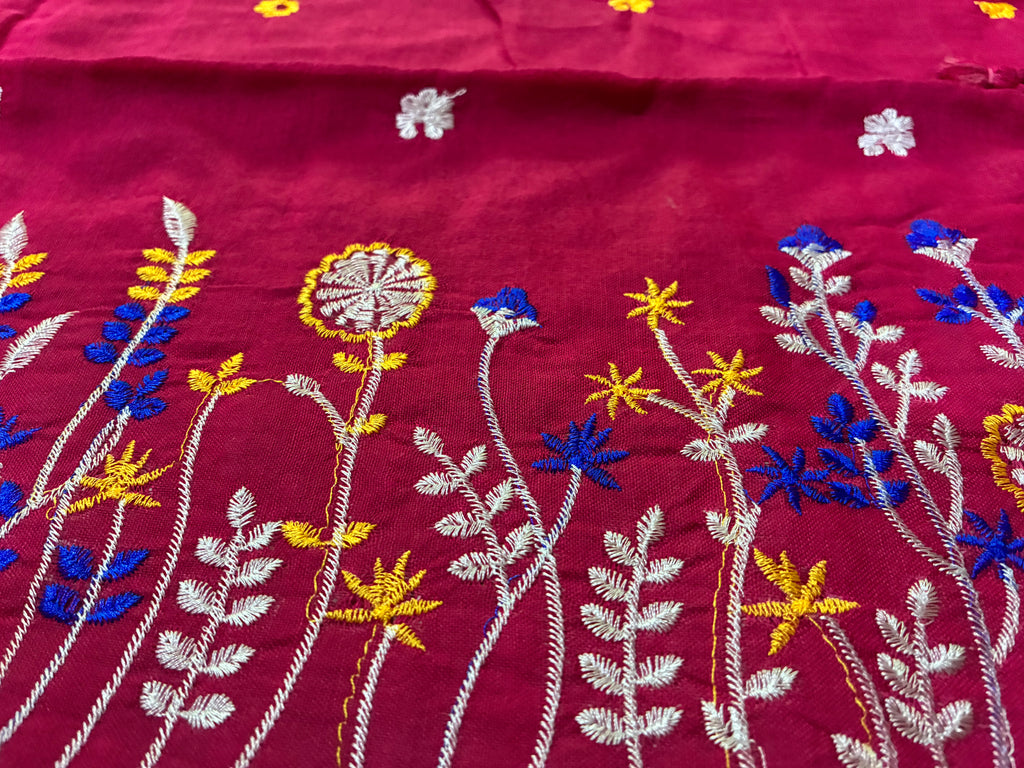Rani Khadi Saree with Floral Embroidery