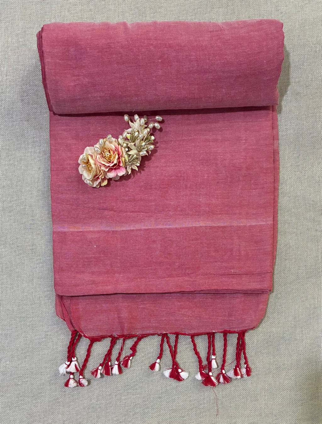 Lifgt Red Khadi Saree with Kantha Work BP