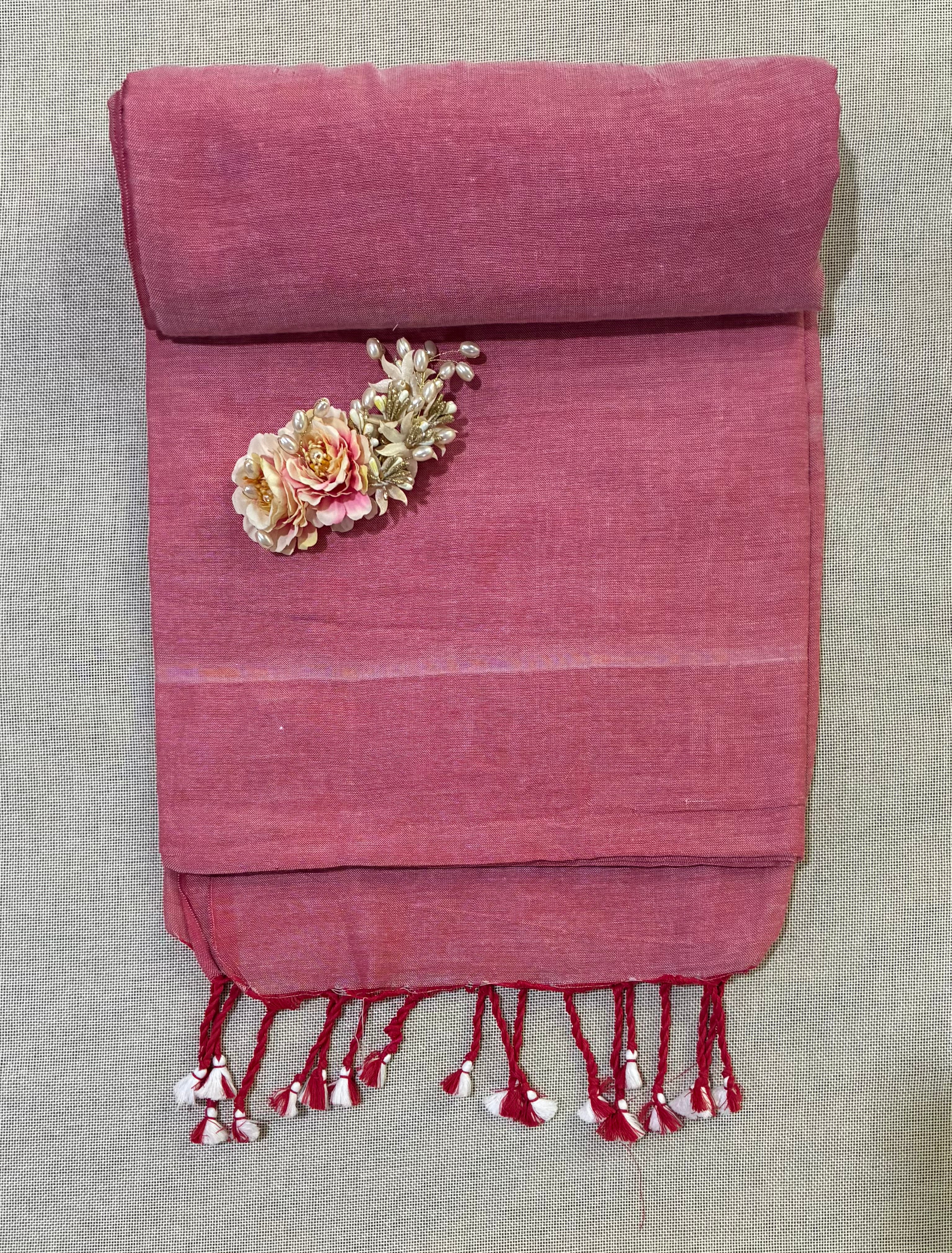 Lifgt Red Khadi Saree with Kantha Work BP