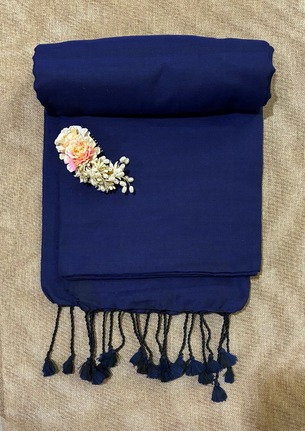 Navy Blue Khadi Saree with Kantha Work BP