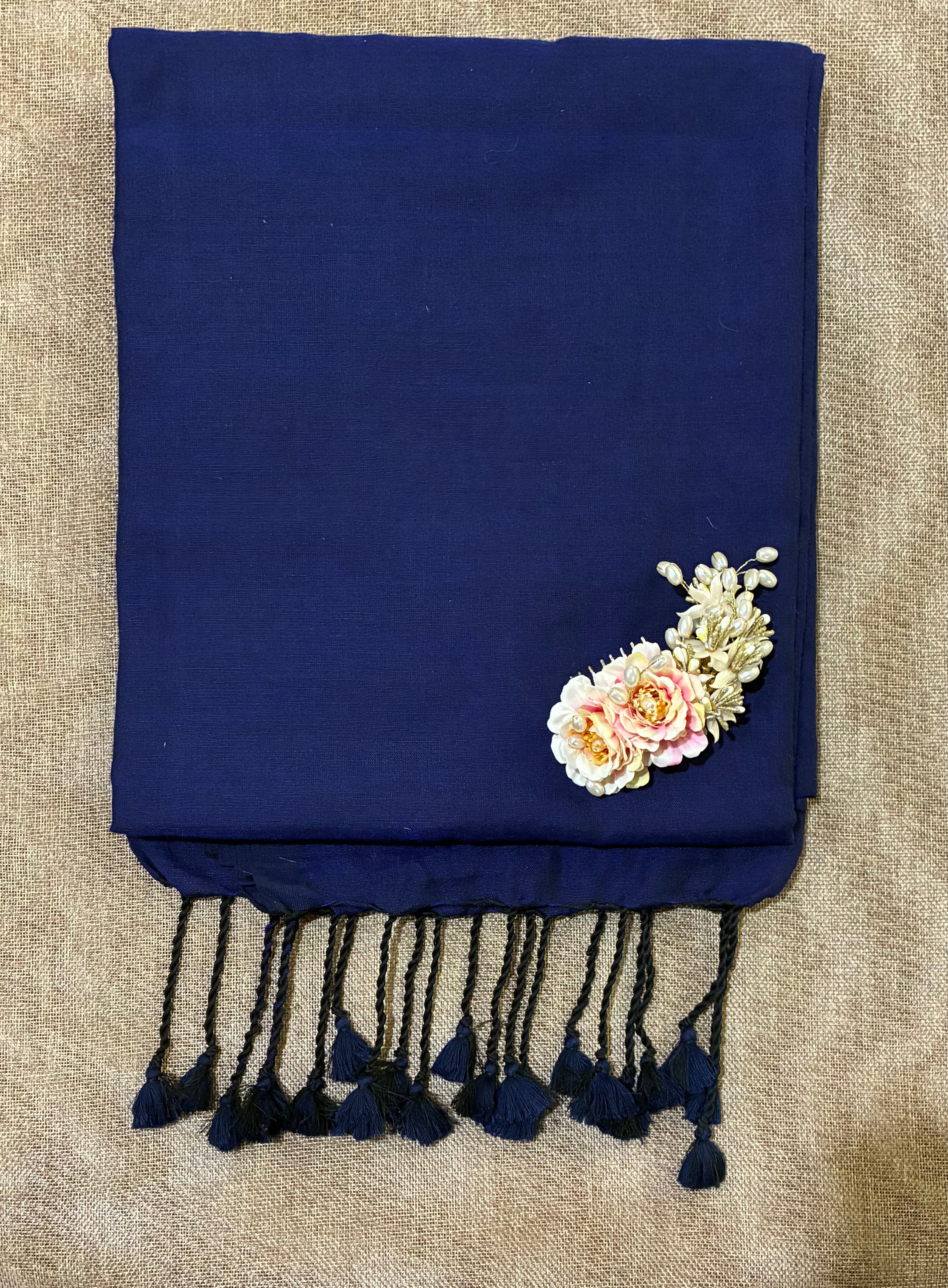 Navy Blue Khadi Saree with Kantha Work BP