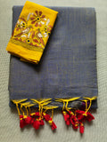Grey with Soft Yellow Tint Saree with Kantha Work BP (Copy)