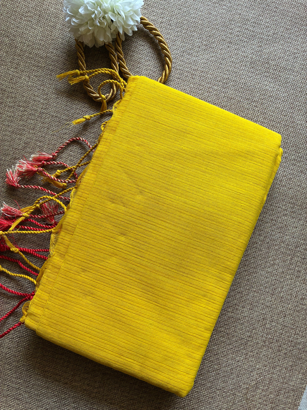 Yellow Dhanchora Cotton Saree with Orange Boarder