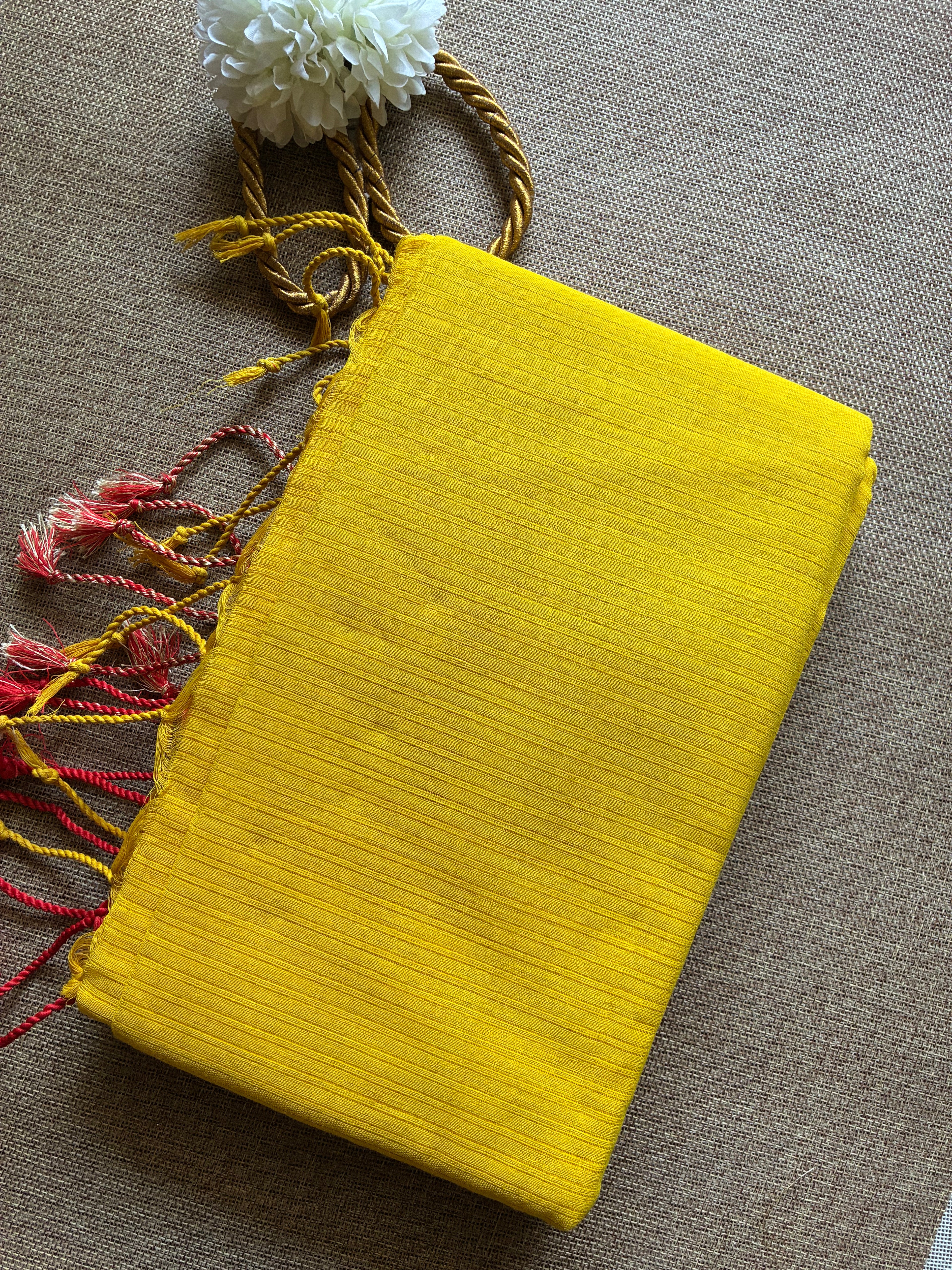 Yellow Dhanchora Cotton Saree with Orange Boarder