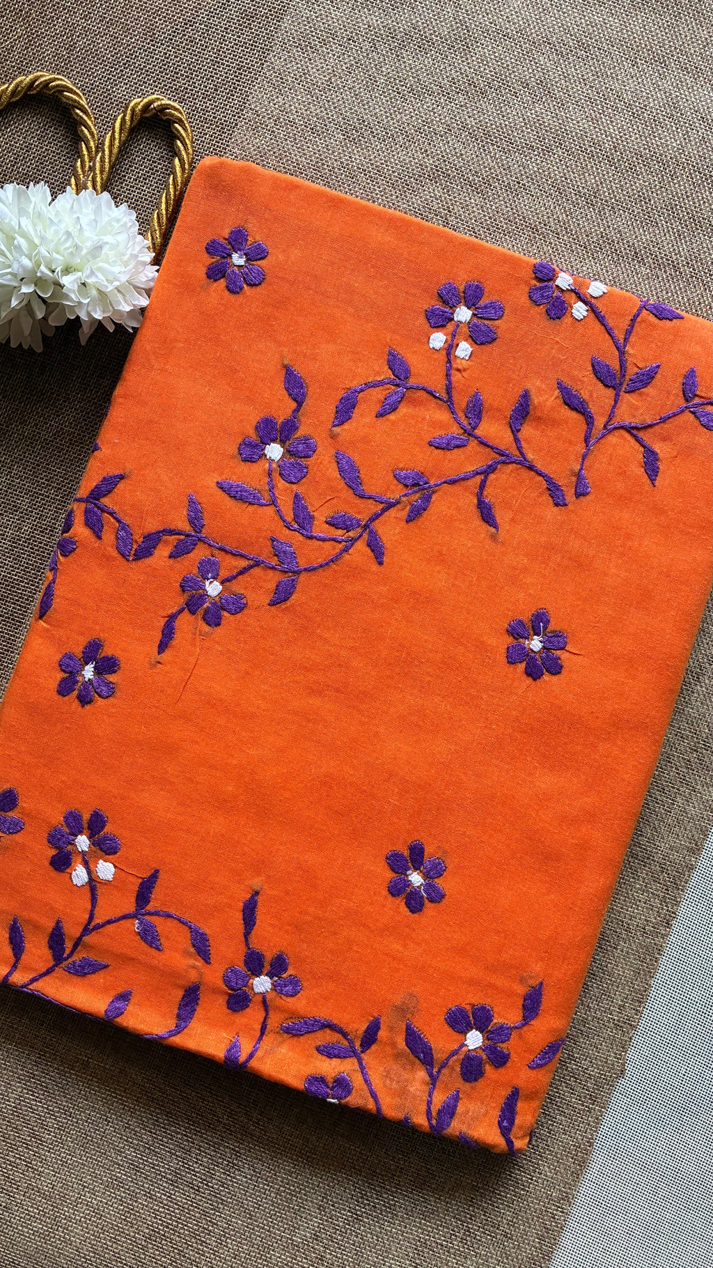 Orange Organdi Stitch Cotton Saree