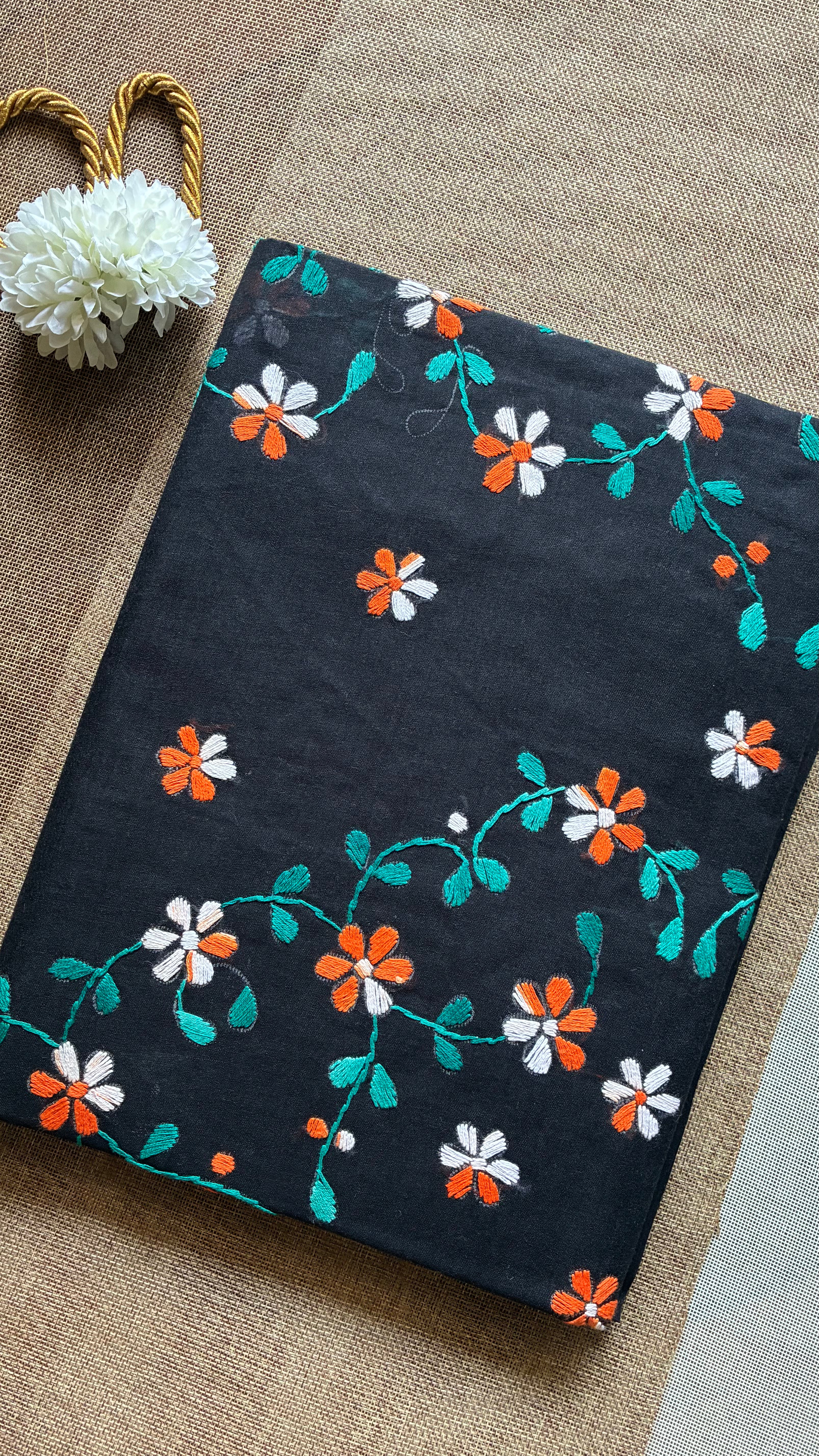 Black Organdi Stitch Cotton Saree