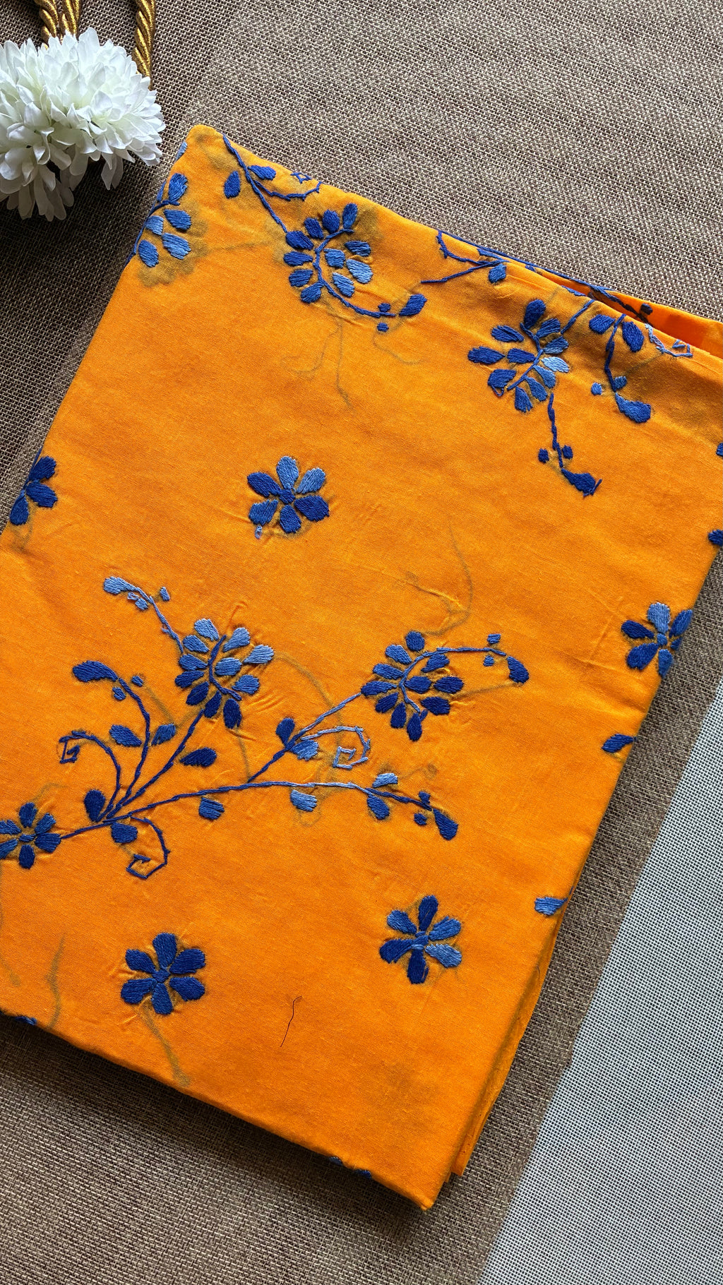 Orange Organdi Stitch Cotton Saree