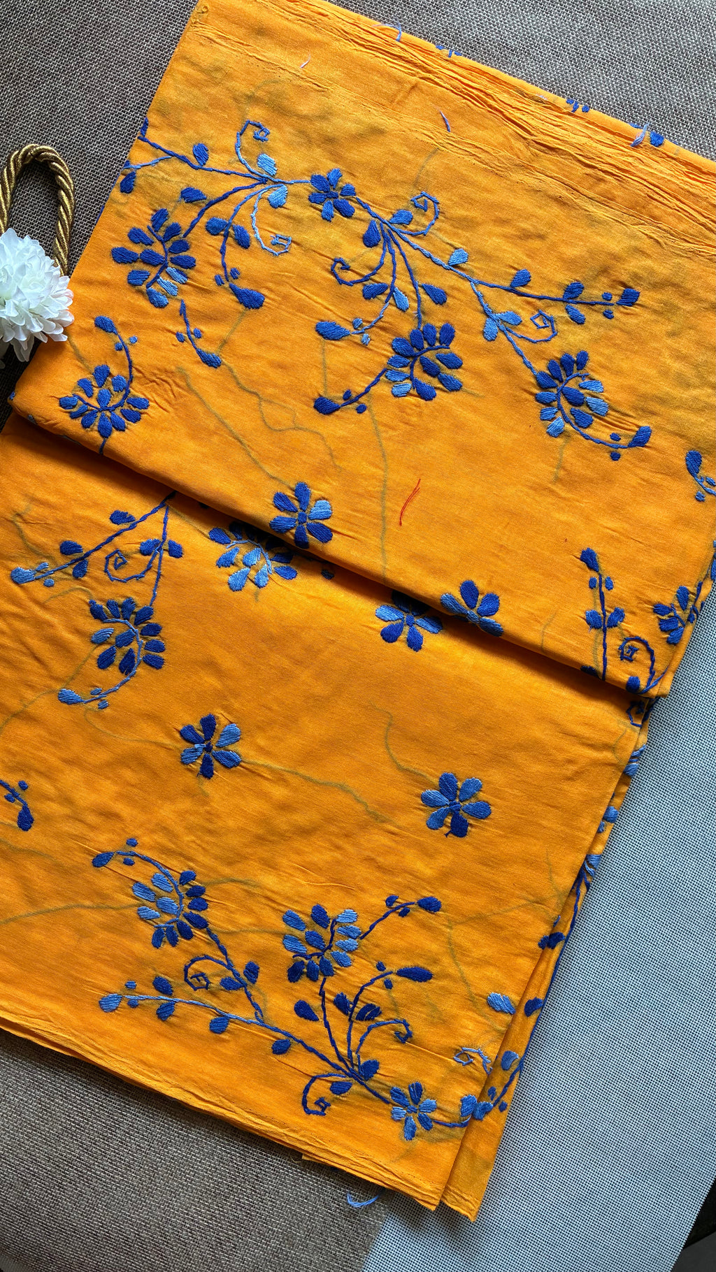 Orange Organdi Stitch Cotton Saree