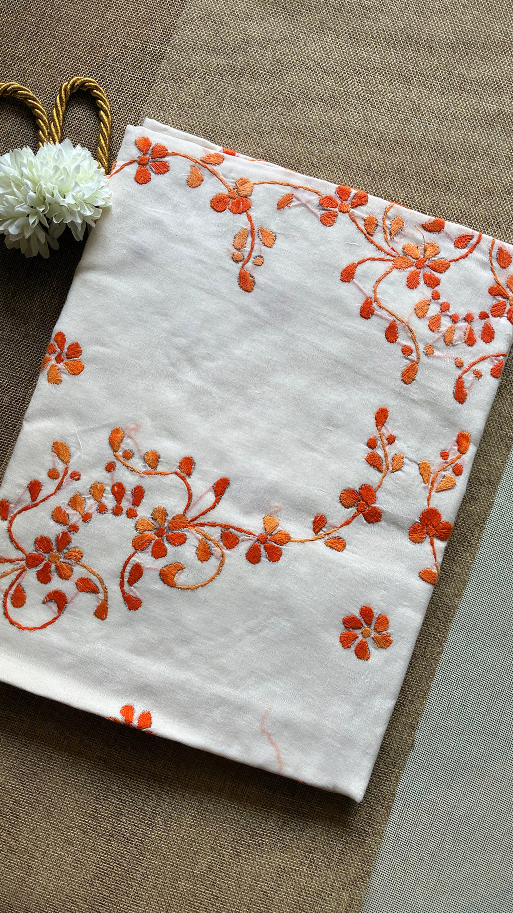 Off White Organdi Stitch Cotton Saree