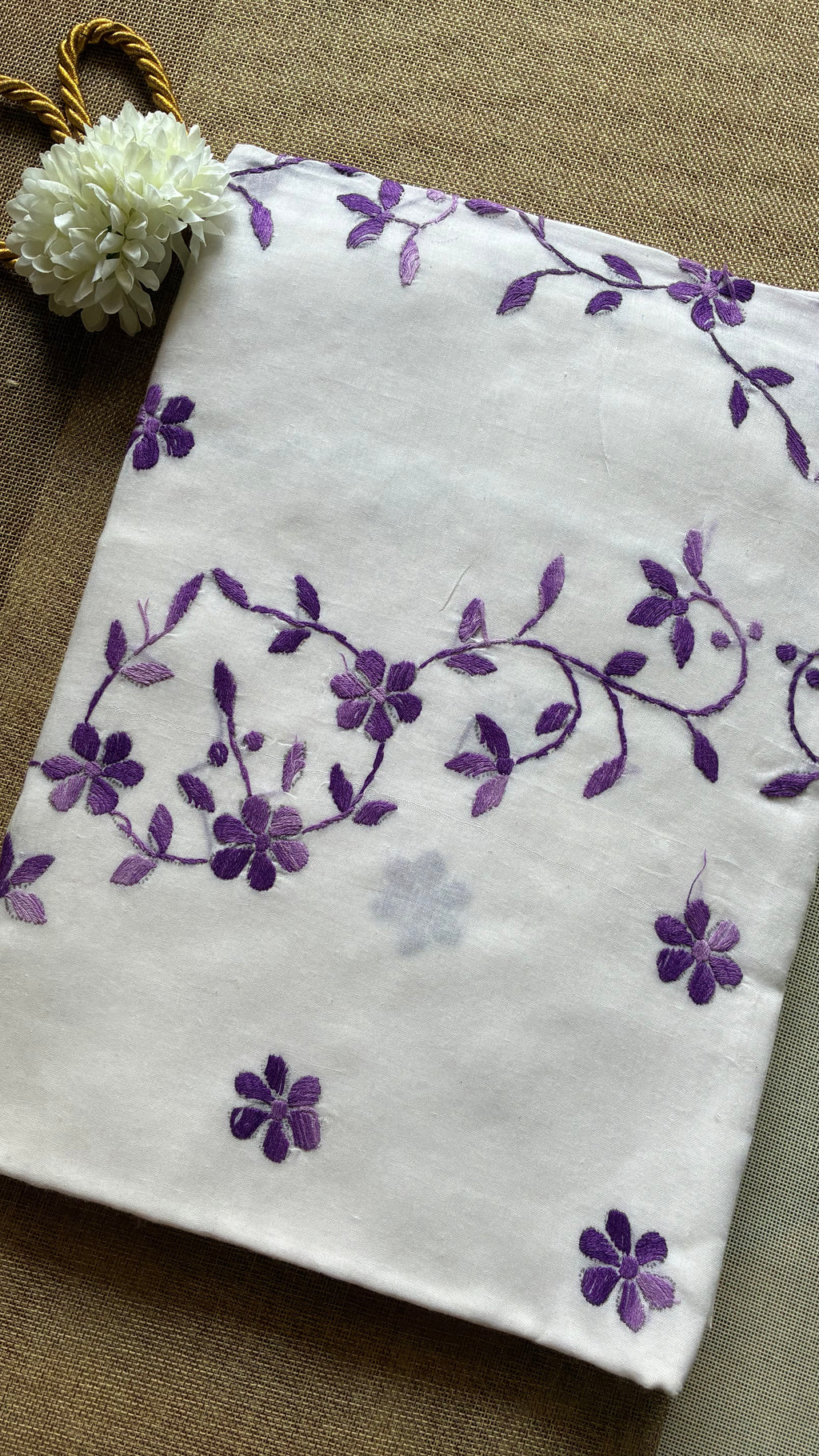 White Organdi Stitch Cotton Saree