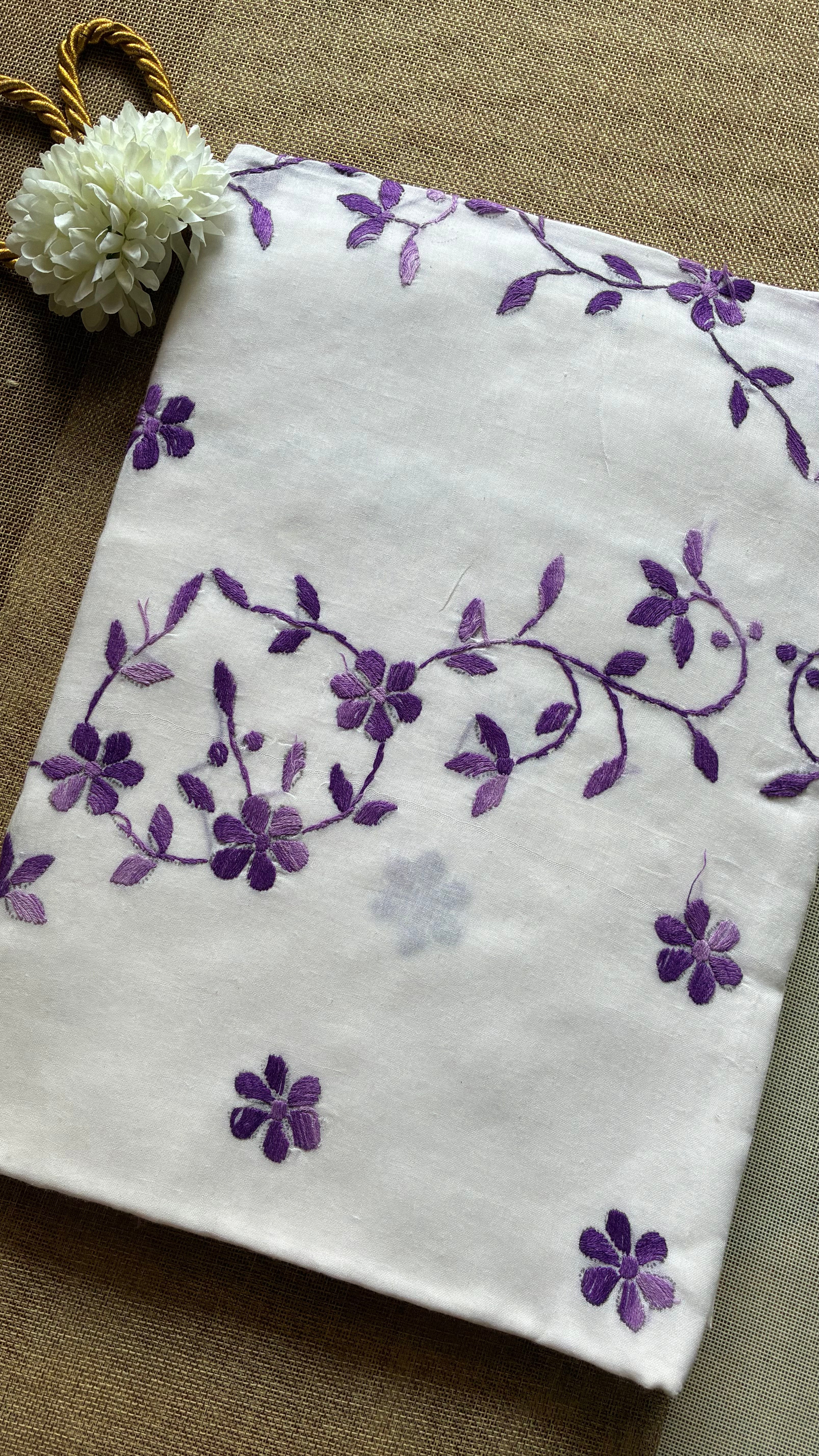 White Organdi Stitch Cotton Saree