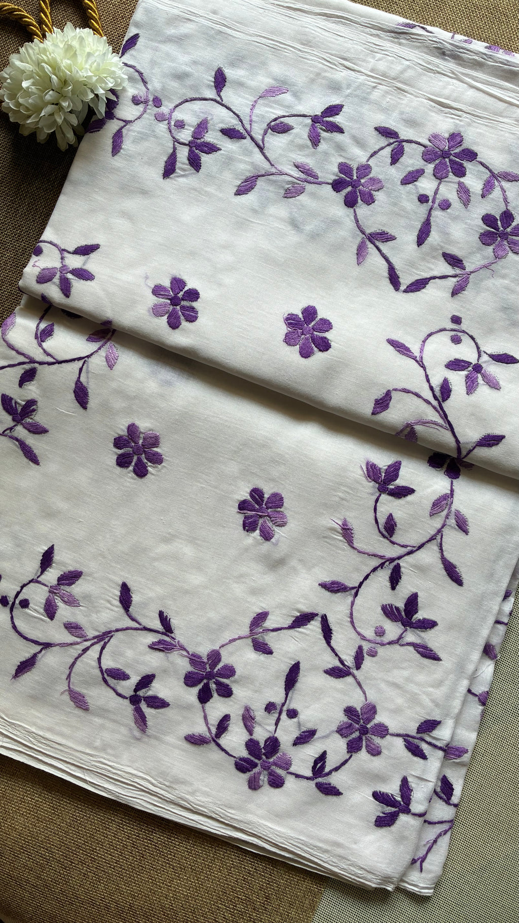 White Organdi Stitch Cotton Saree