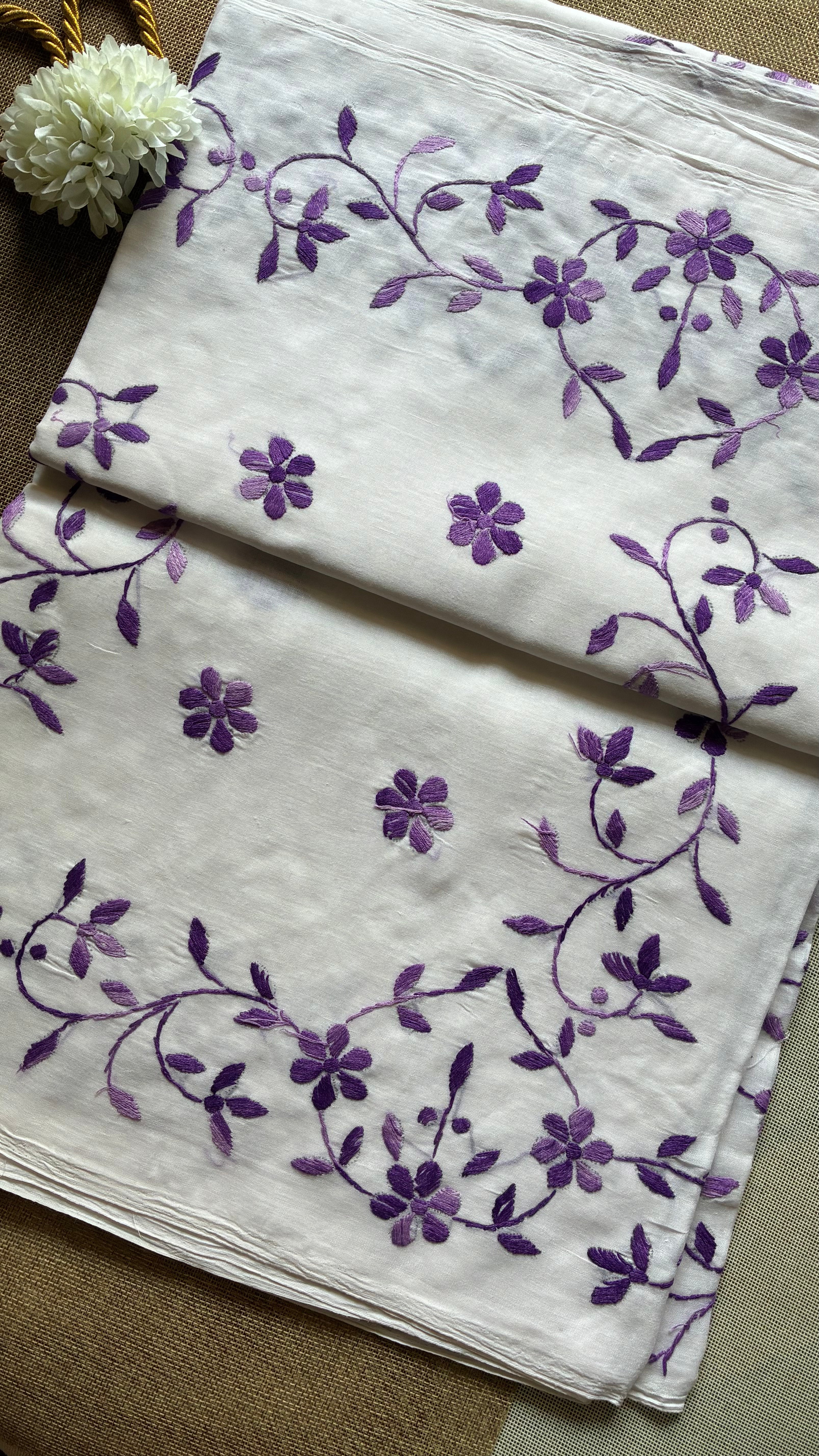 White Organdi Stitch Cotton Saree