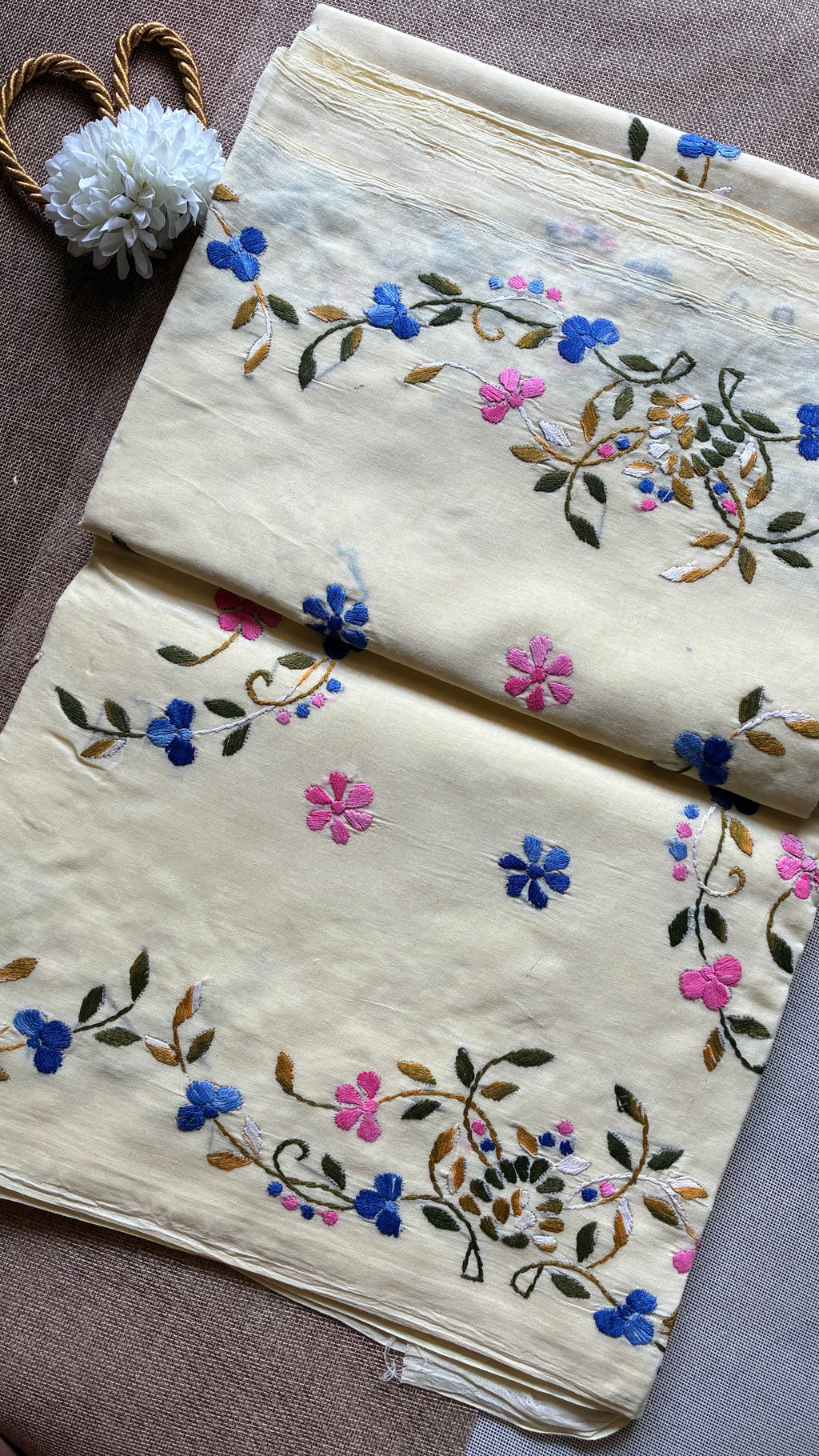 Light Yellow Organdi Stitch Cotton Saree