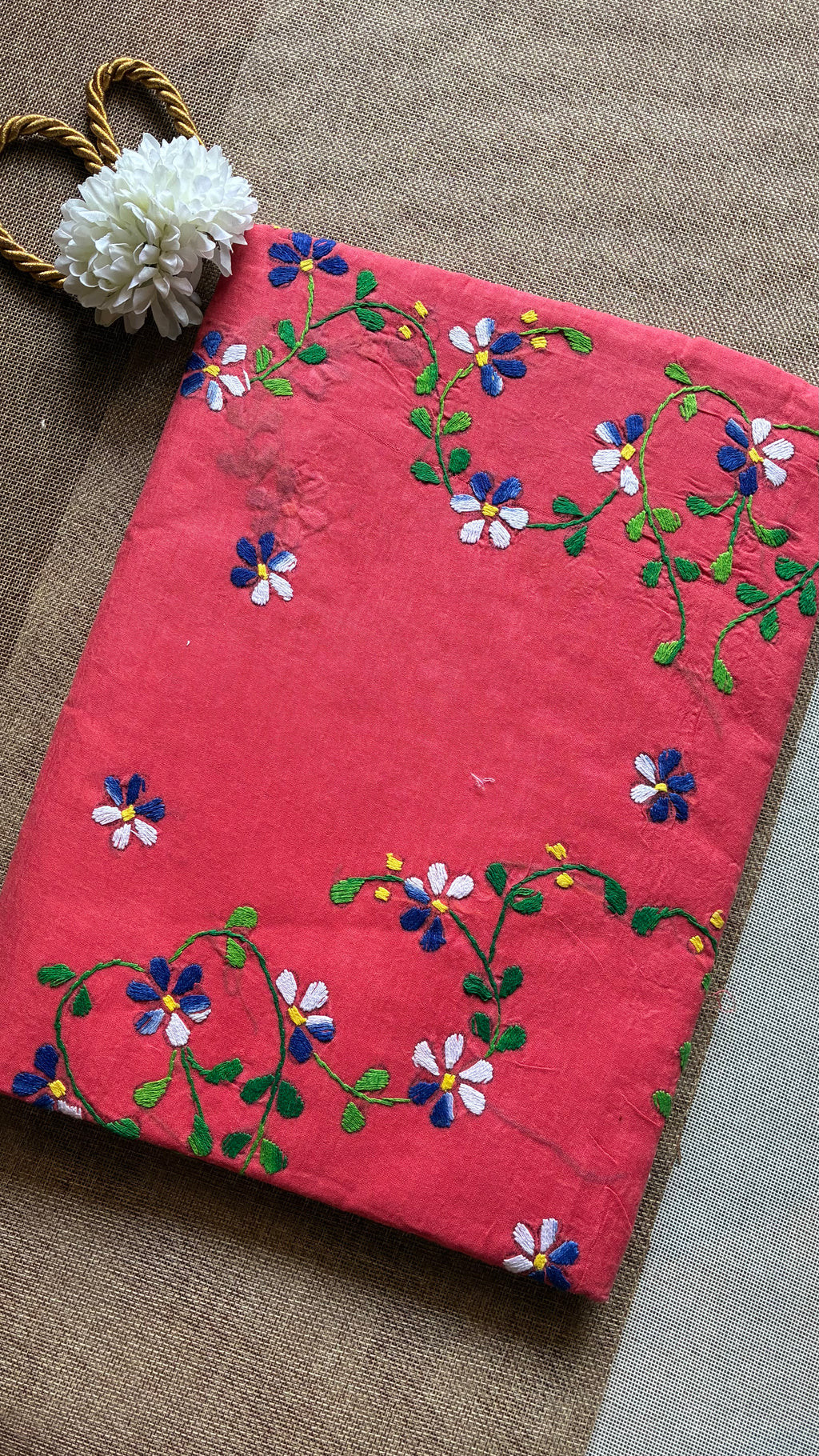 Terracotta Pink Organdi Stitch Cotton Saree