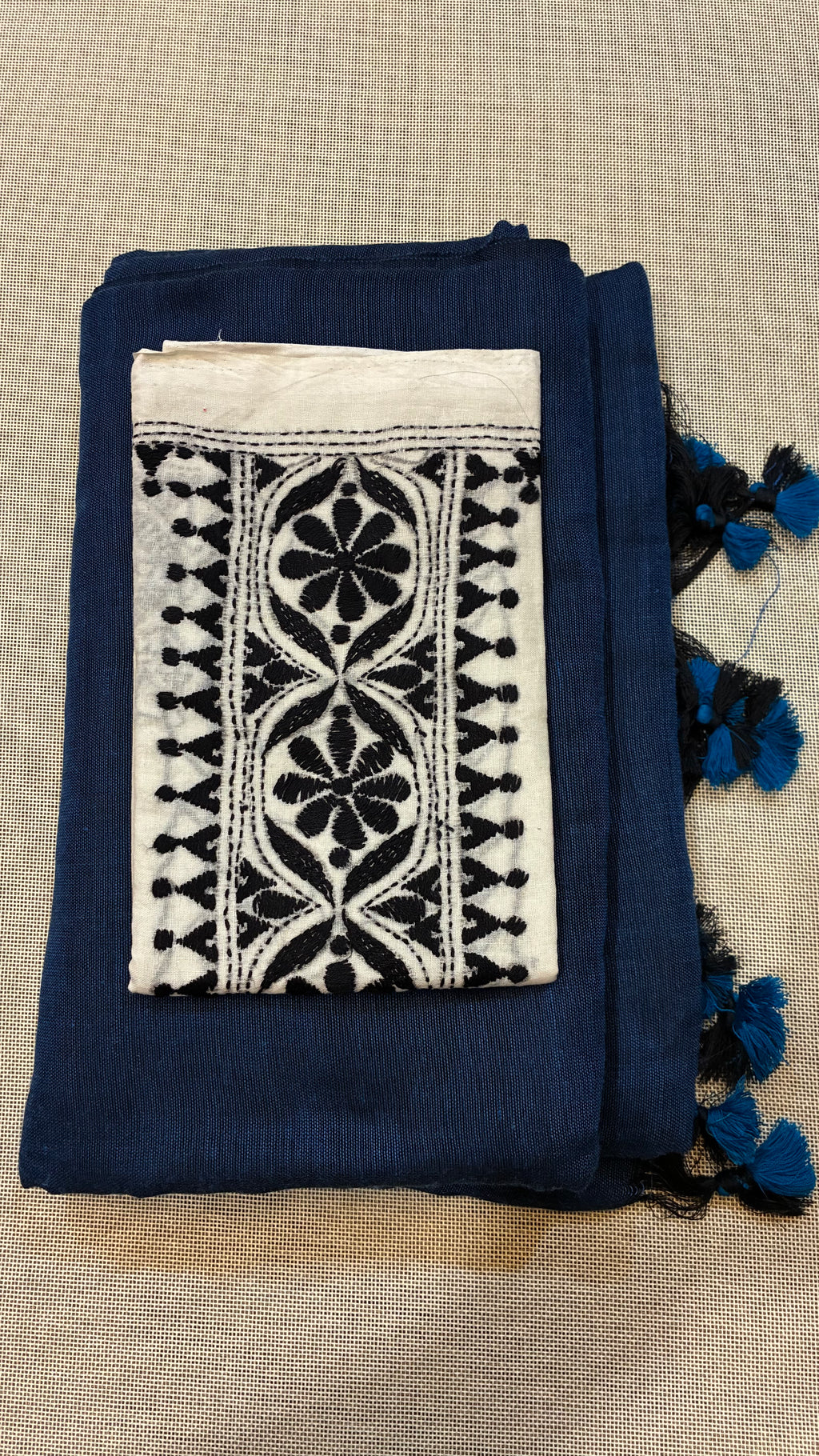 Blue Khadi Saree with Kantha Work BP