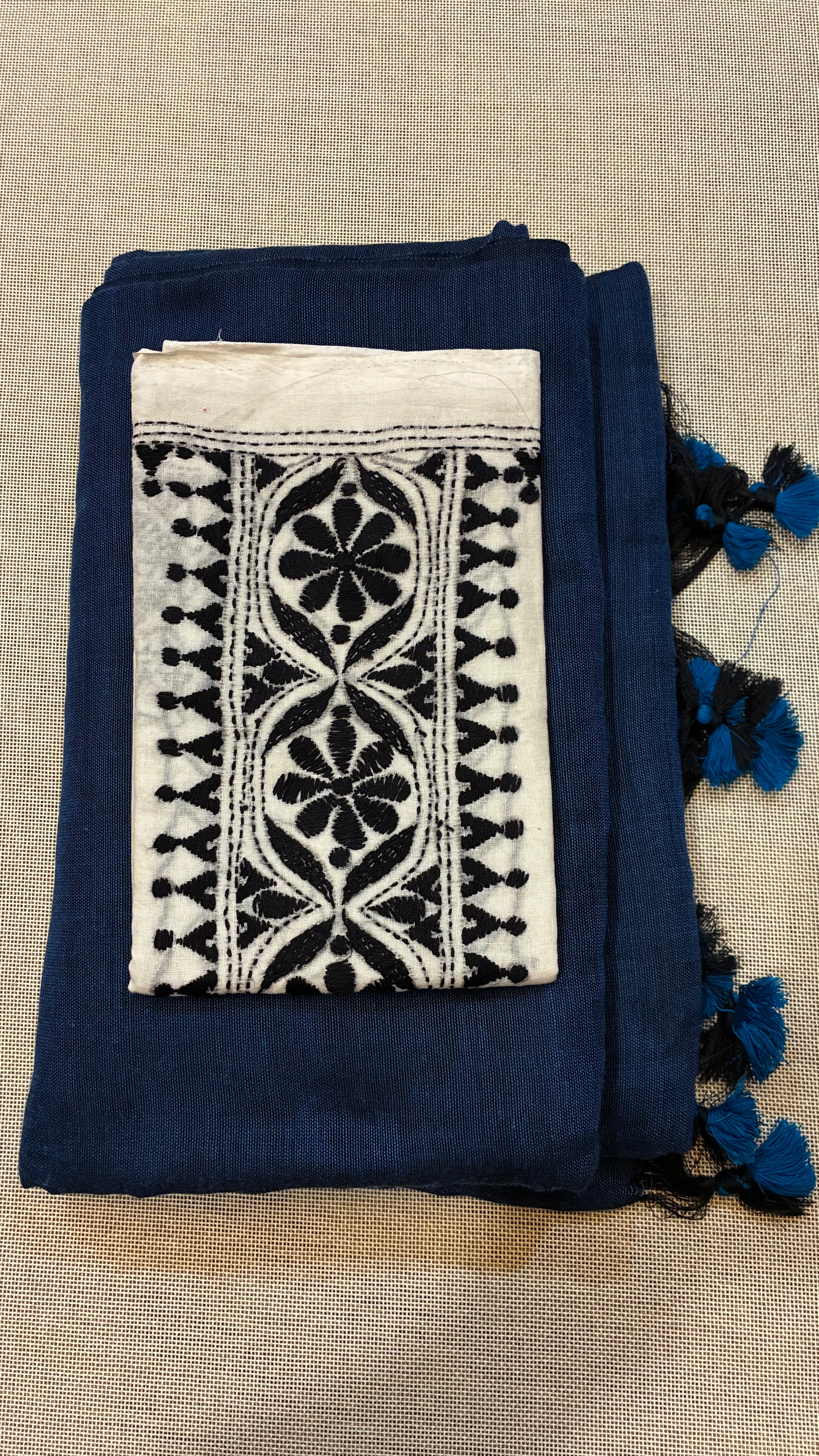 Blue Khadi Saree with Kantha Work BP