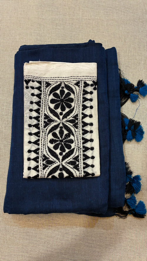 Blue Khadi Saree with Kantha Work BP