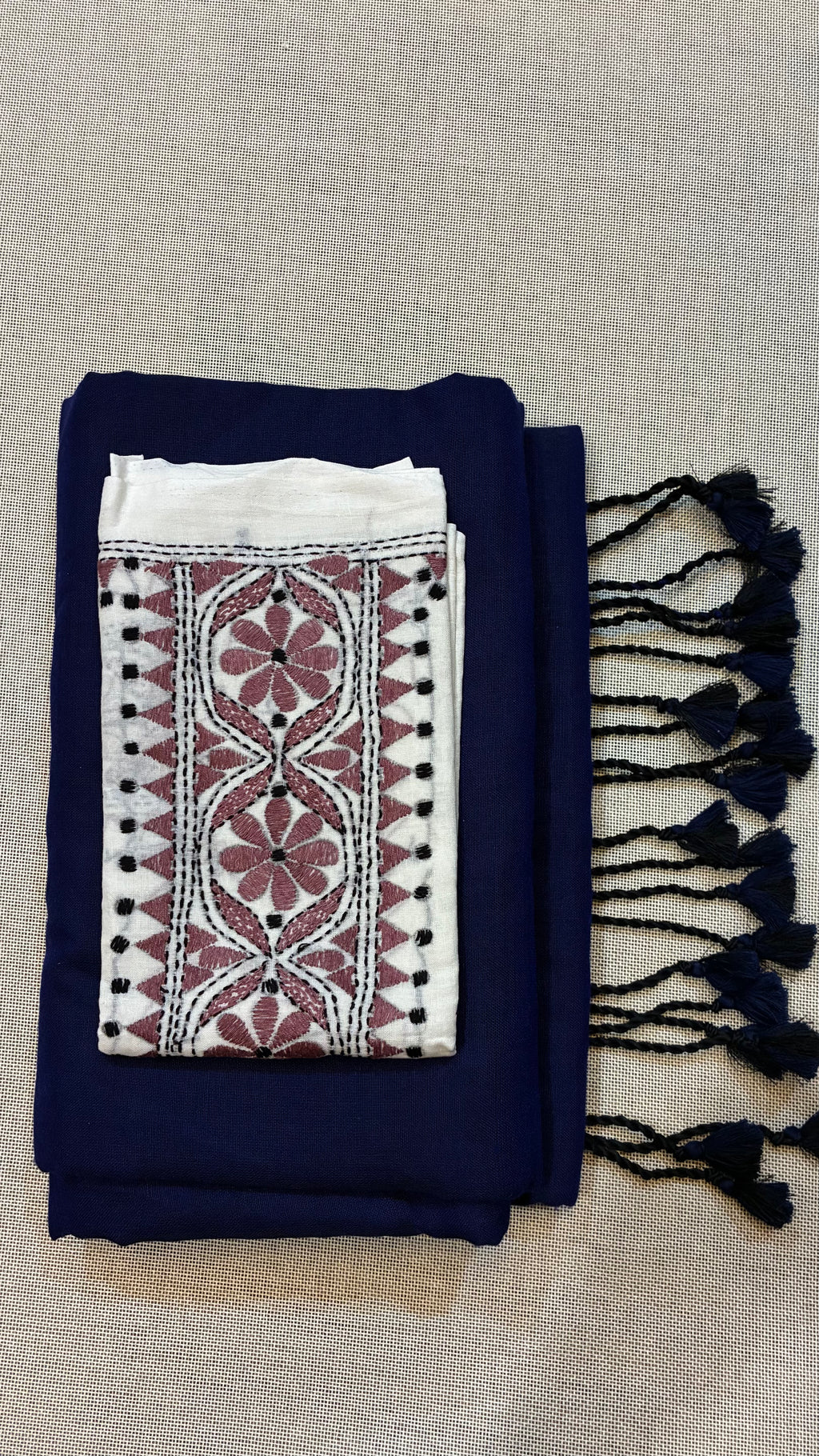 Navy Blue Khadi Saree with Kantha Work BP