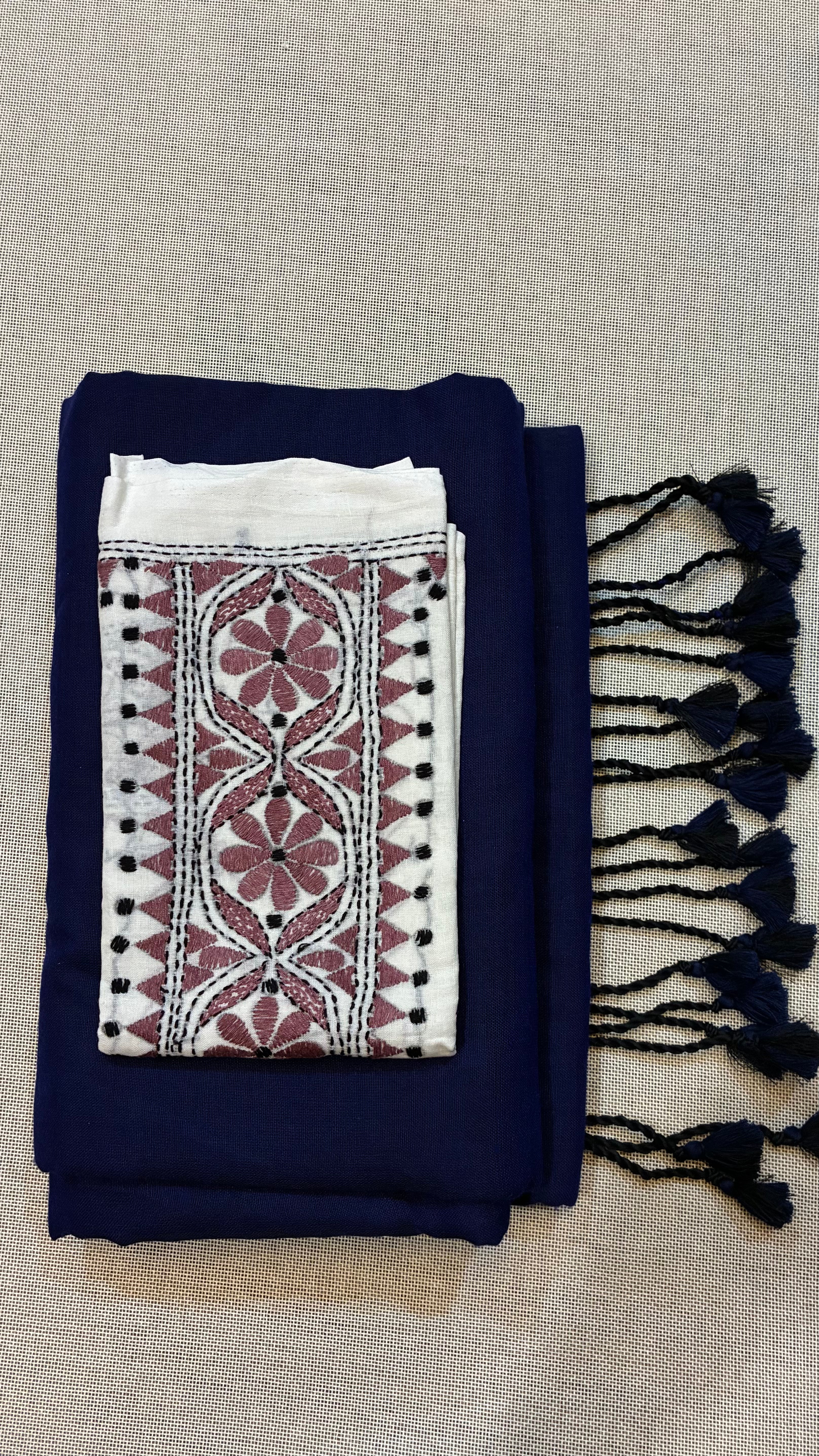 Navy Blue Khadi Saree with Kantha Work BP