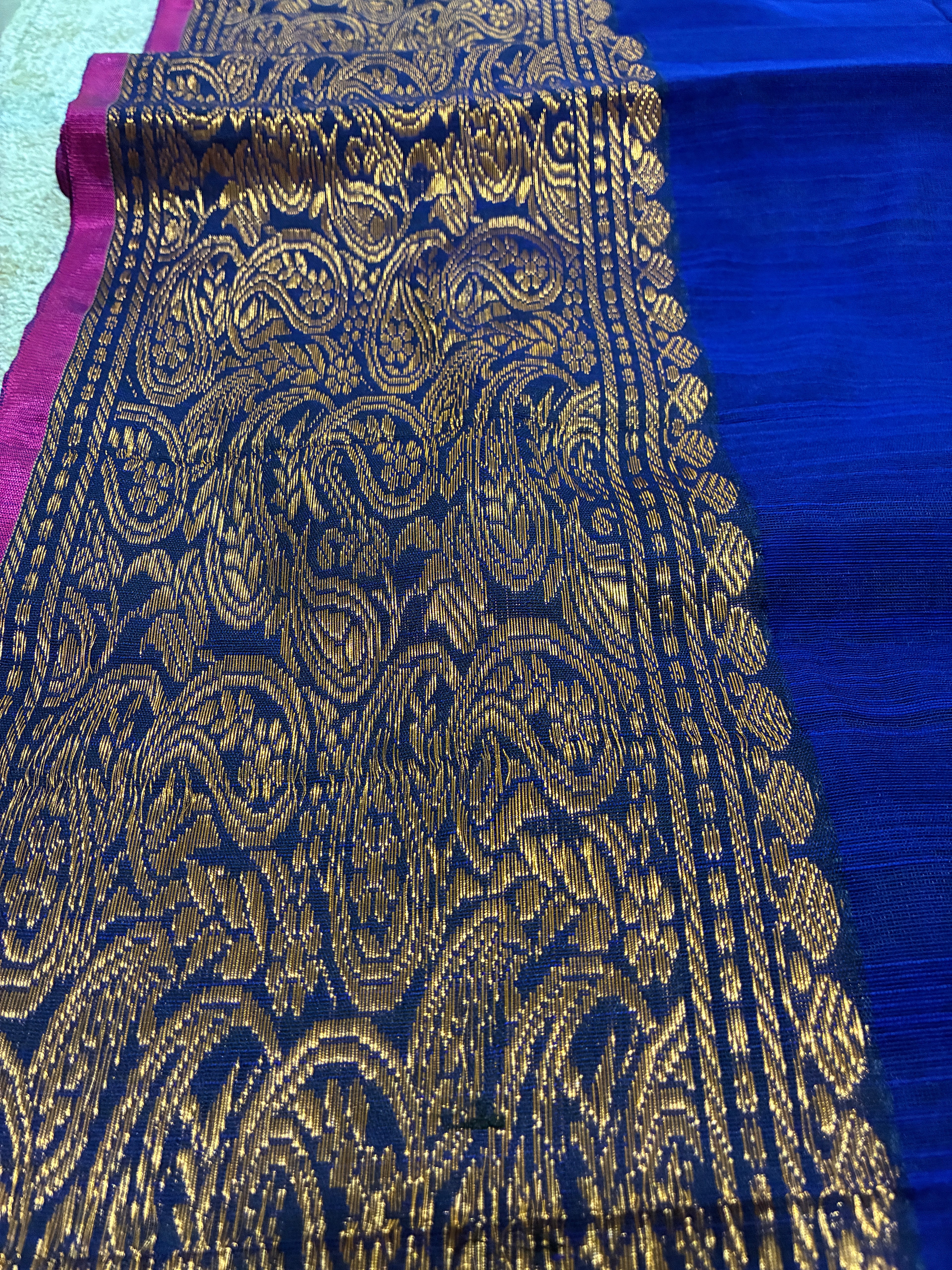 Deep Blue Viscose Saree with Banarsi Boarder