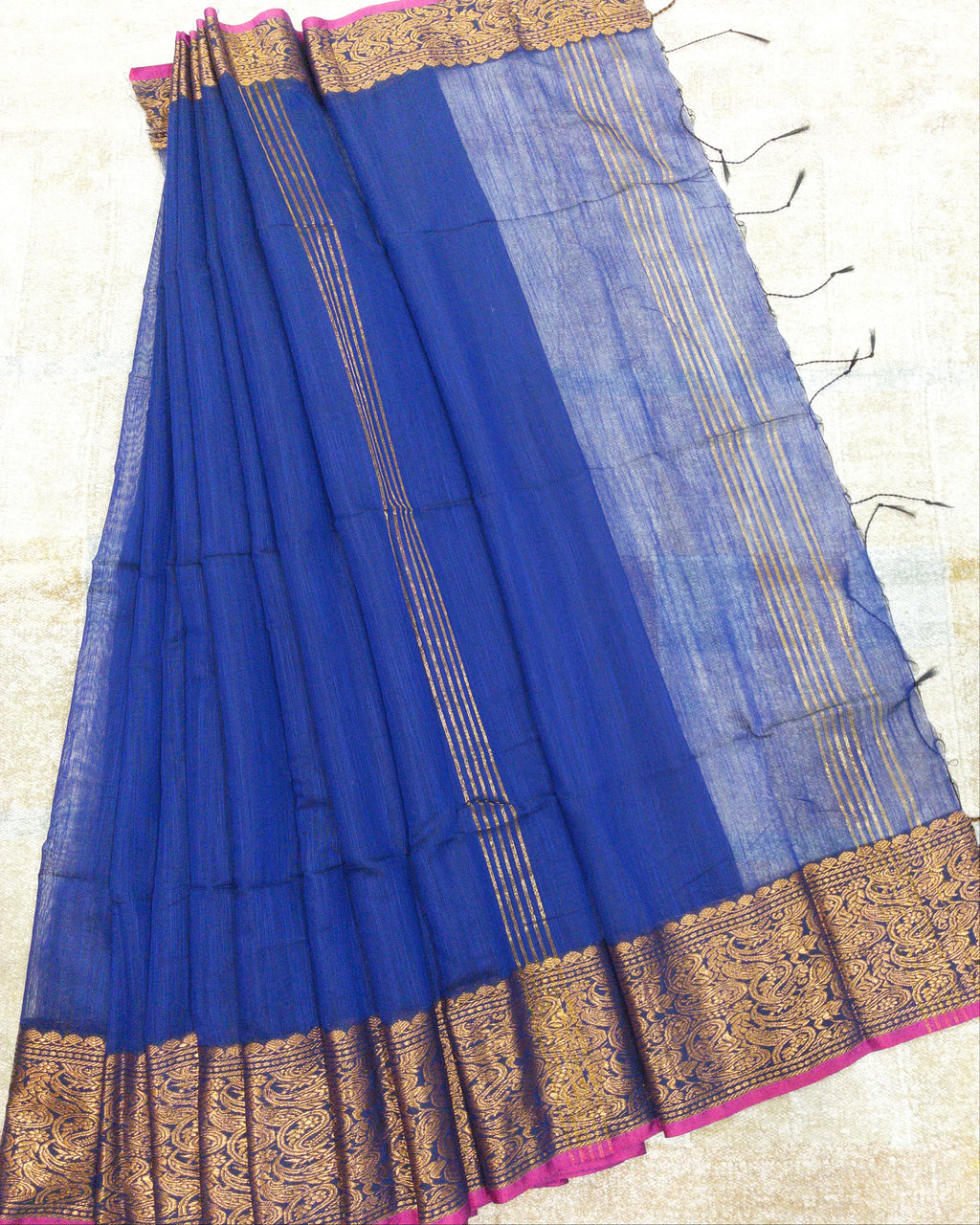 Deep Blue Viscose Saree with Banarsi Boarder