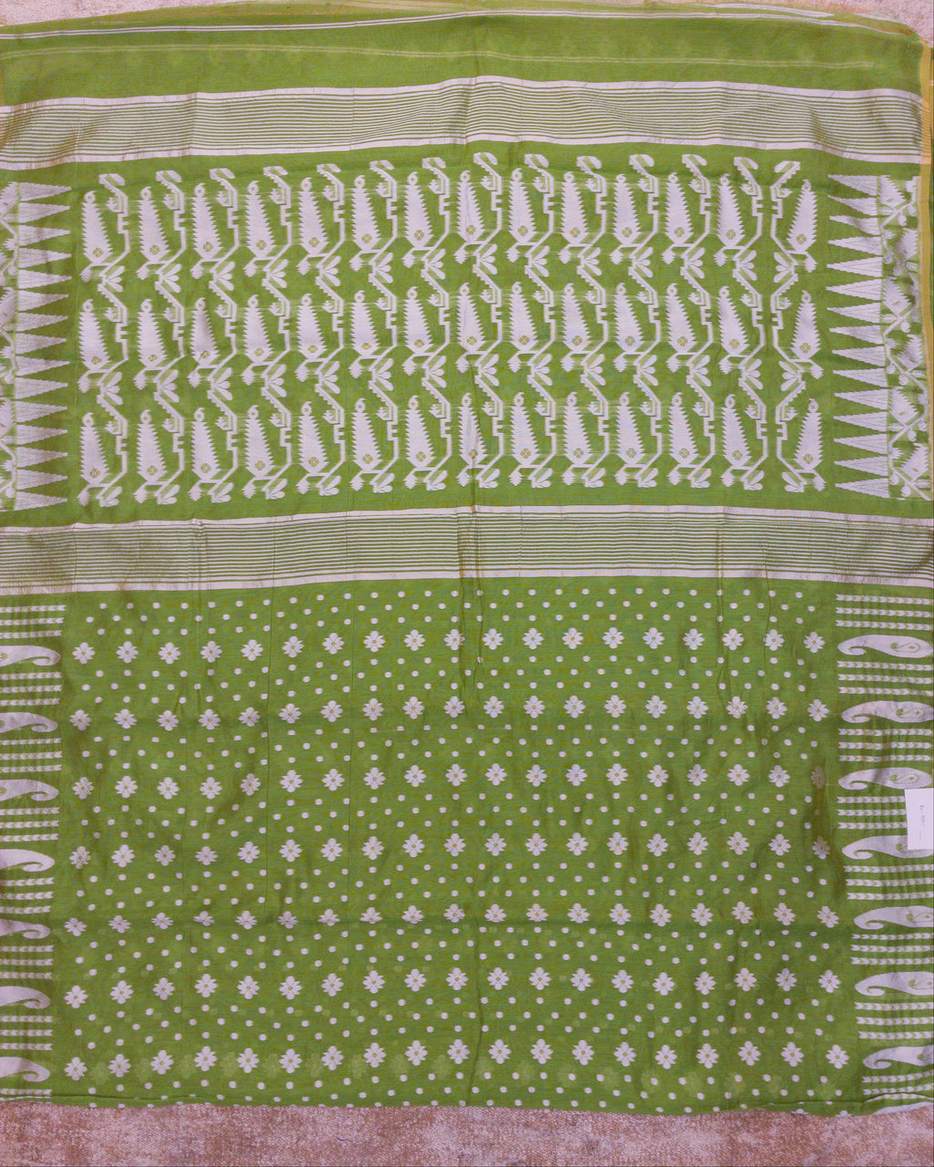 Lime Green Jamdani Cotton Butta Saree