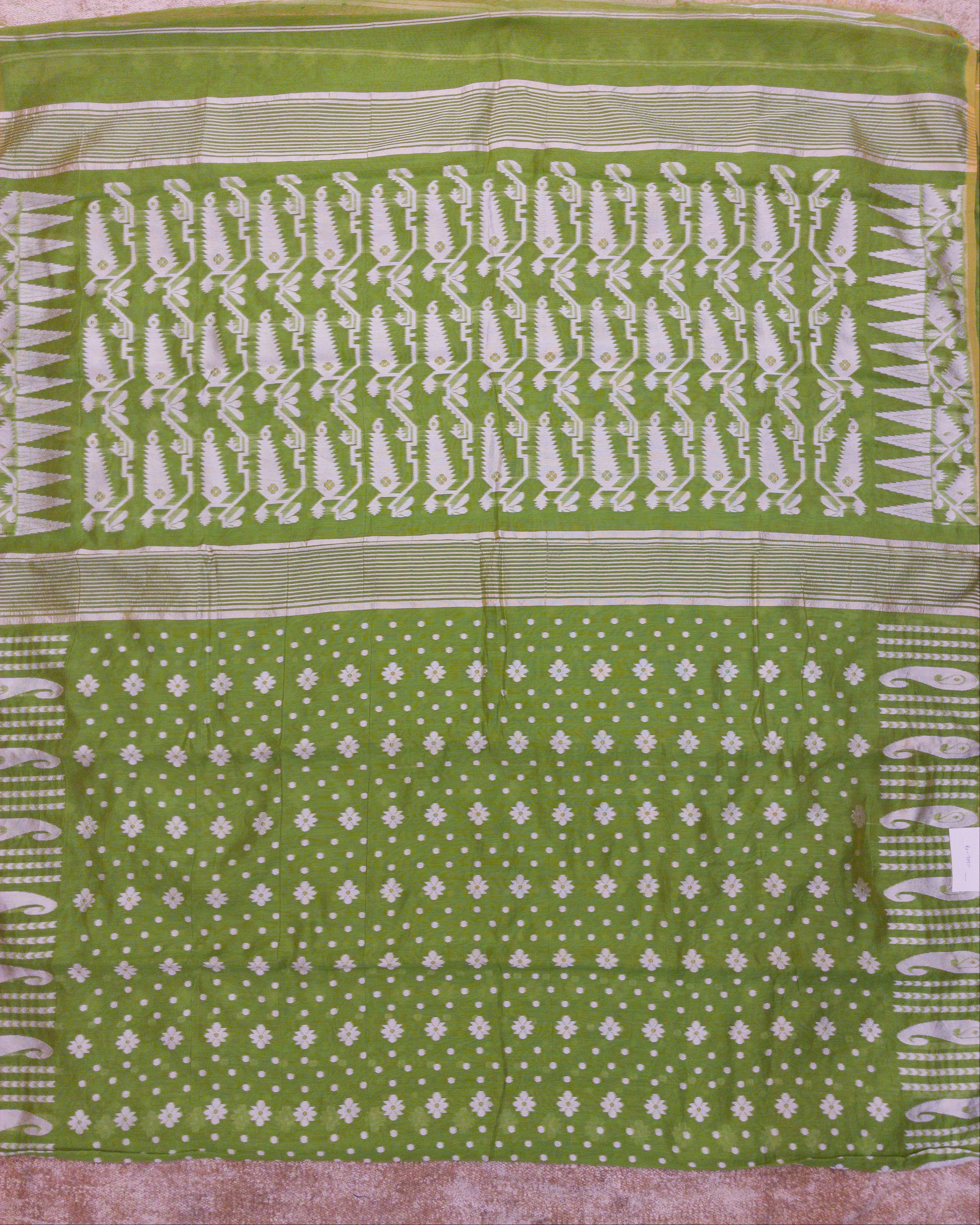 Lime Green Jamdani Cotton Butta Saree