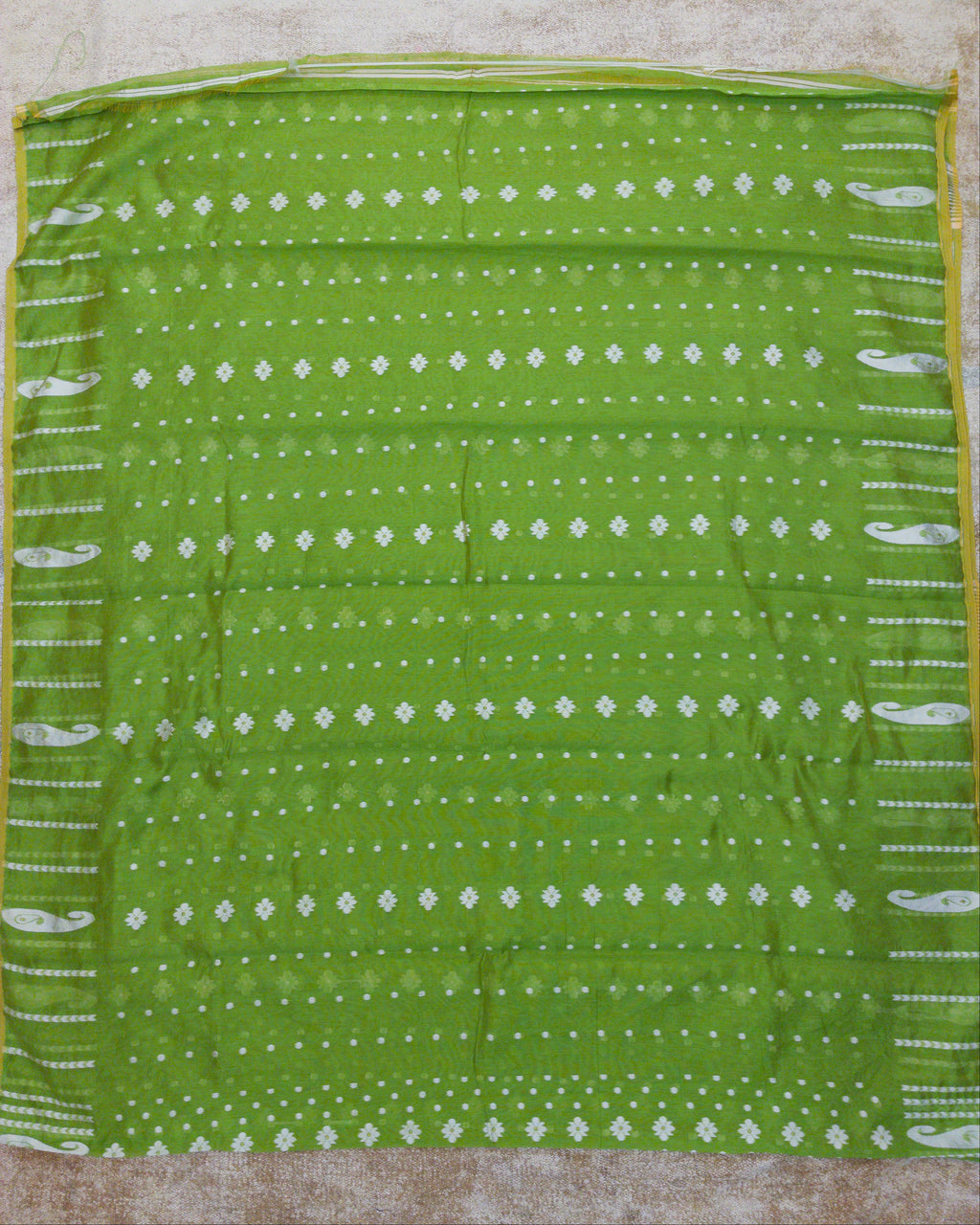 Lime Green Jamdani Cotton Butta Saree