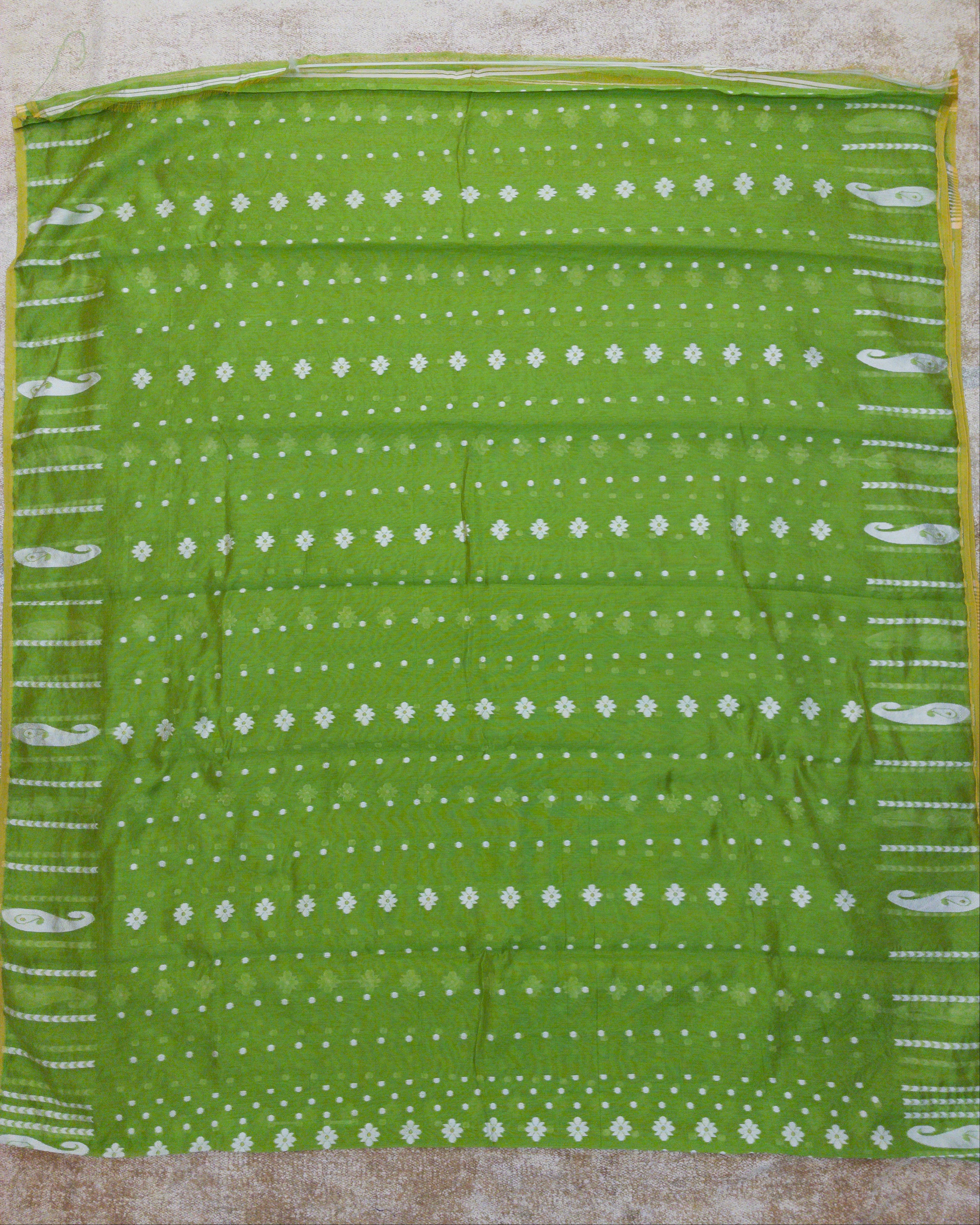 Lime Green Jamdani Cotton Butta Saree