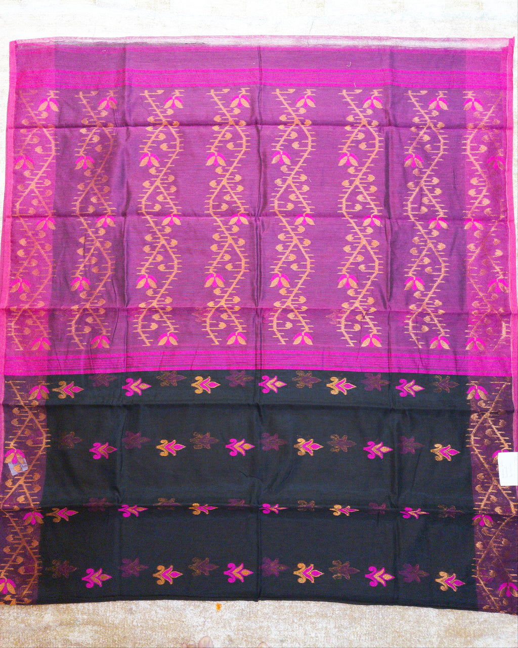 Resham Cotton Jamdani with Megenta Accent