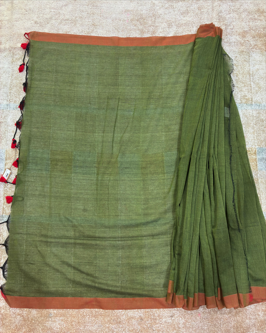 Olive Khadi Saree with Elephant Print BP