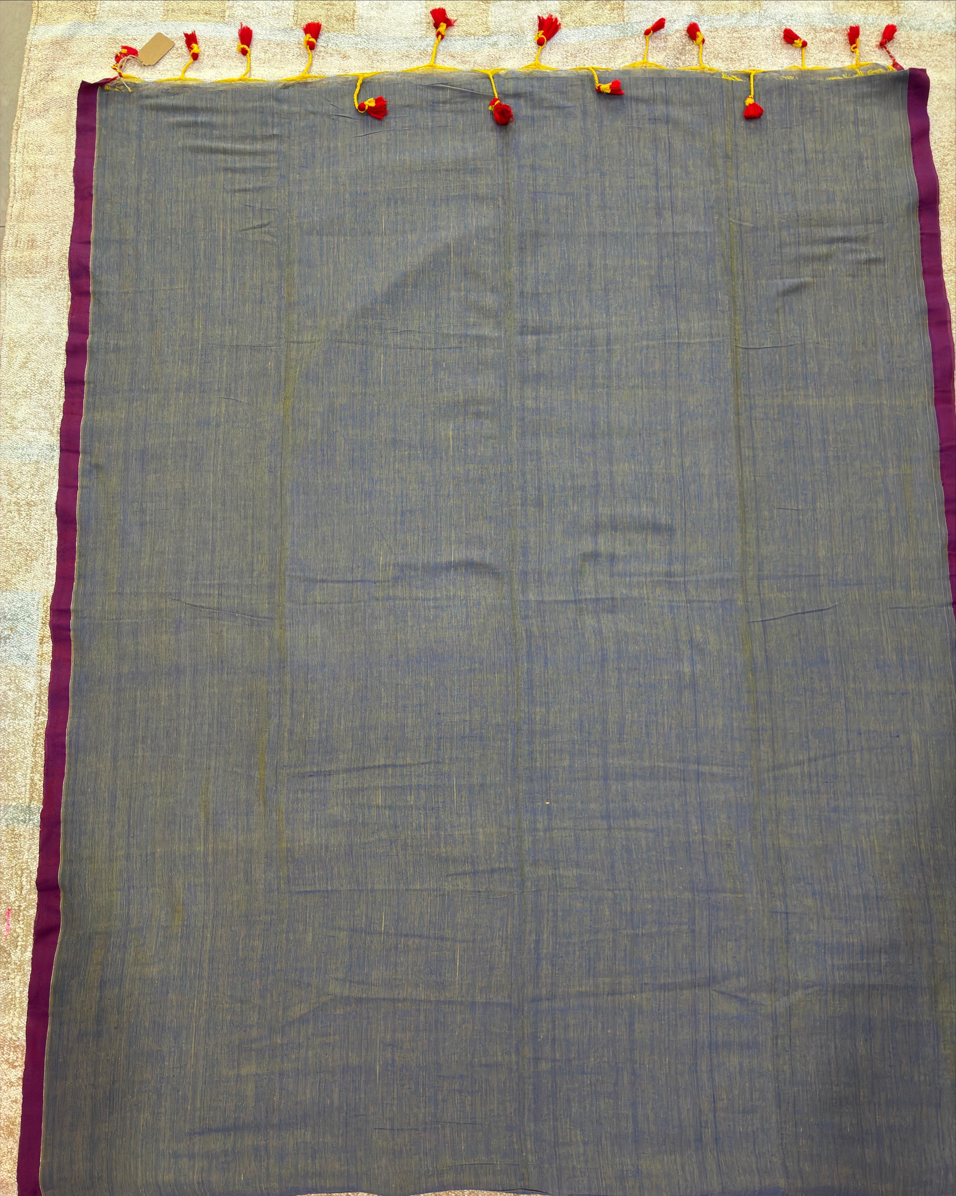 Grey with Soft Yellow Tint Khadi Saree with Kantha Work BP