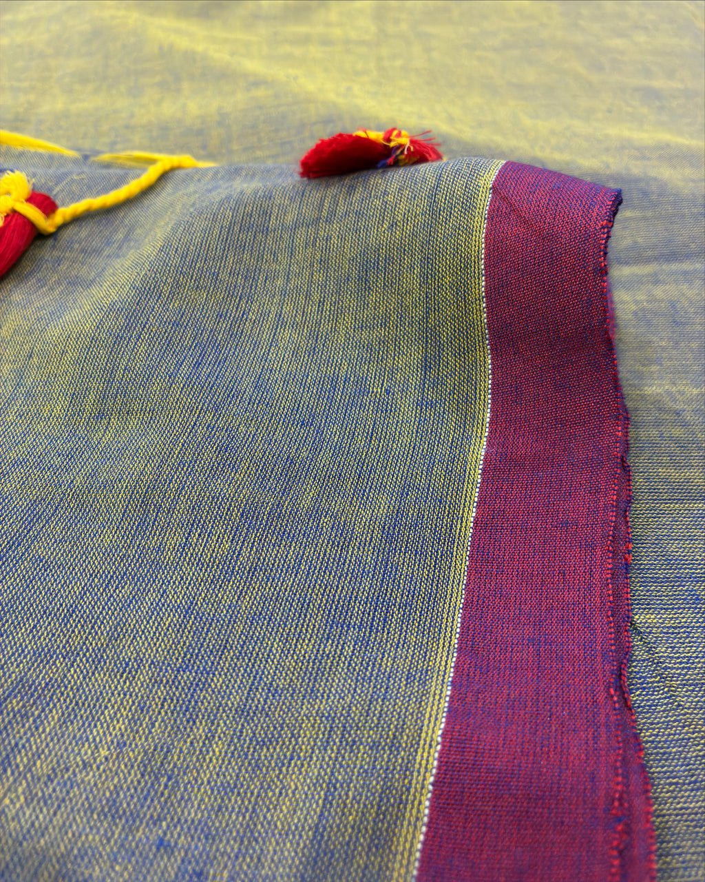 Grey with Soft Yellow Tint Khadi Saree with Kantha Work BP