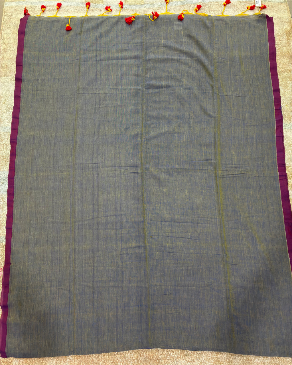 Grey with Soft Yellow Tint Khadi Saree with Kantha Work BP