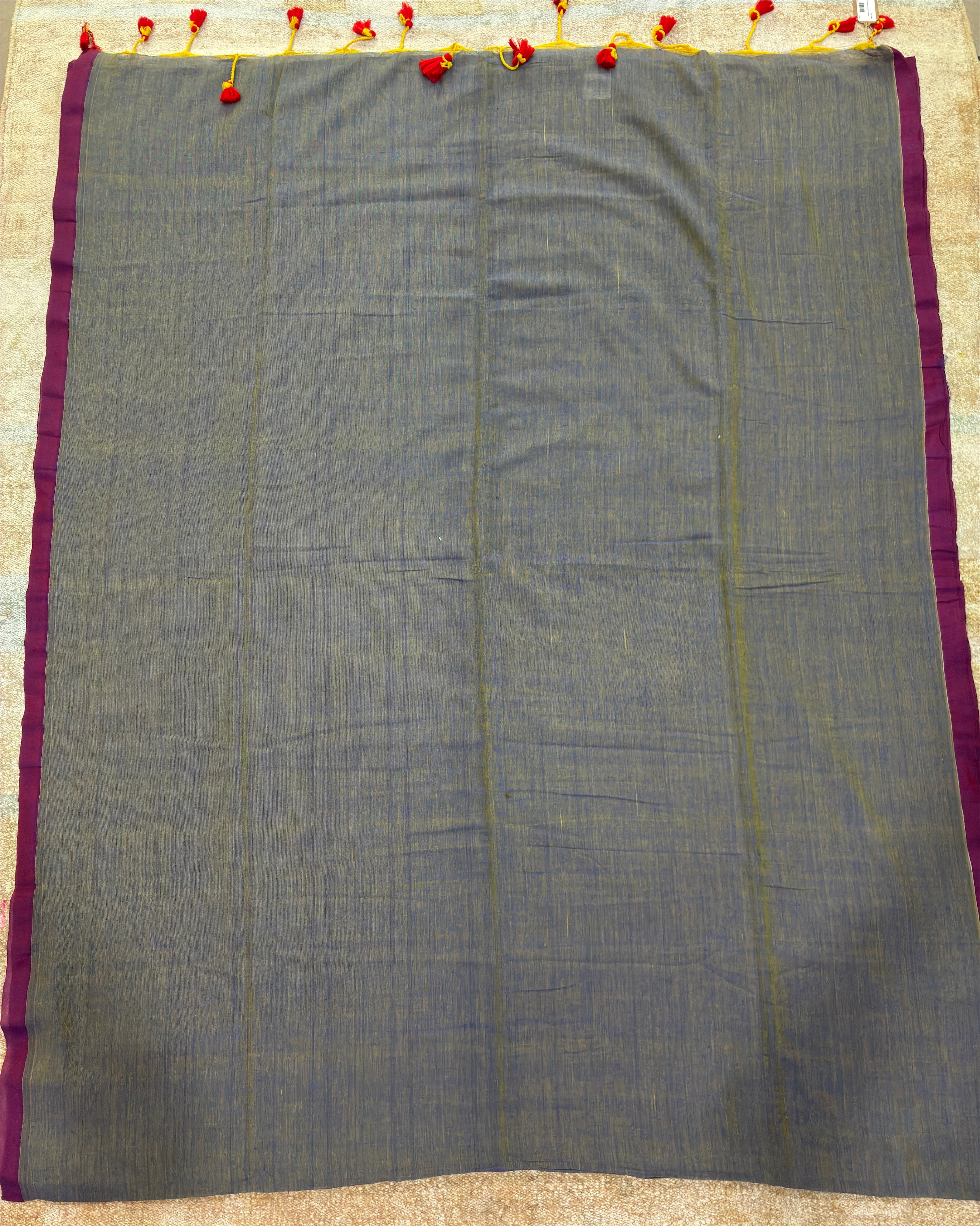 Grey with Soft Yellow Tint Khadi Saree with Kantha Work BP