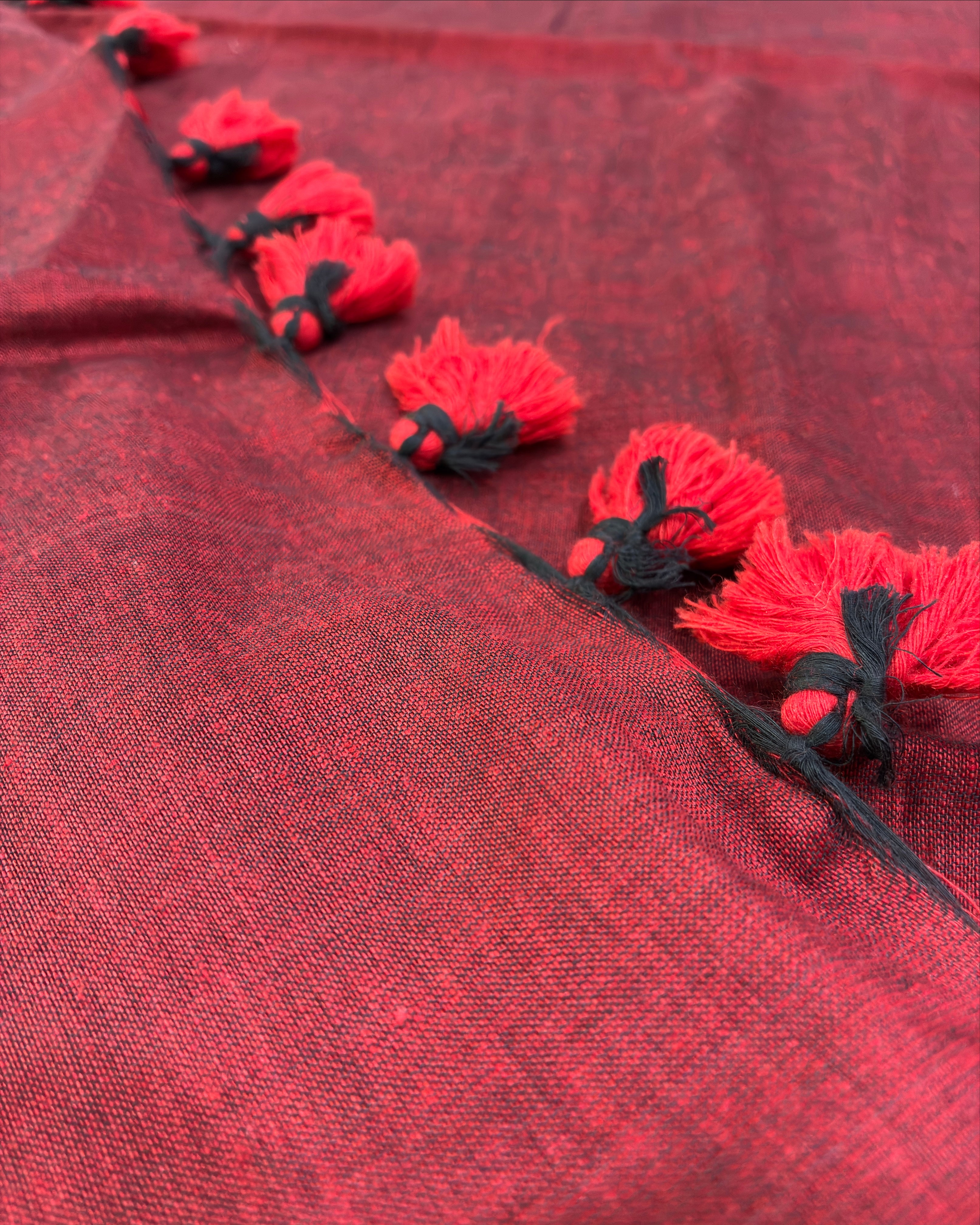 Red Khadi Saree with Kantha Work BP