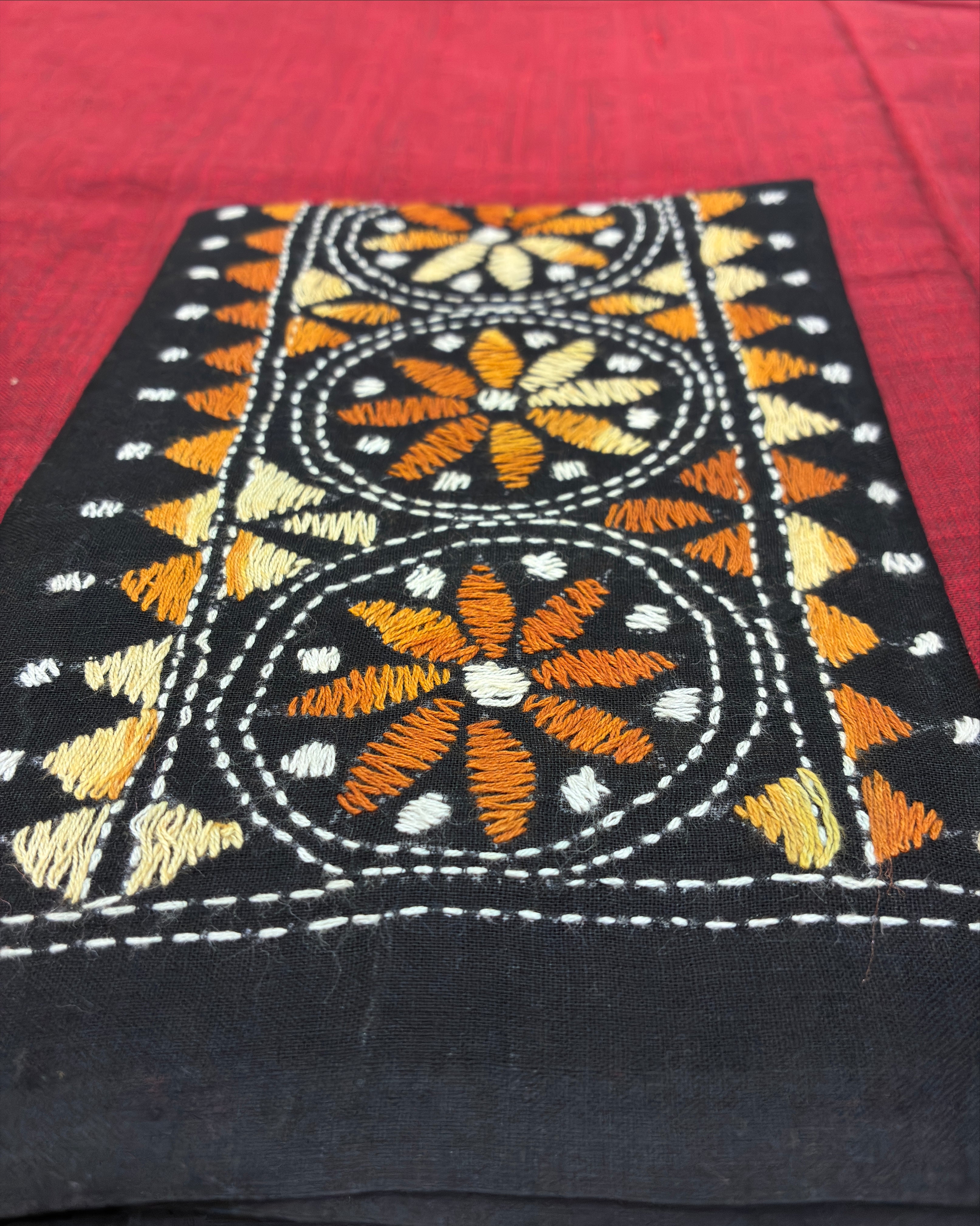 Red Khadi Saree with Kantha Work BP