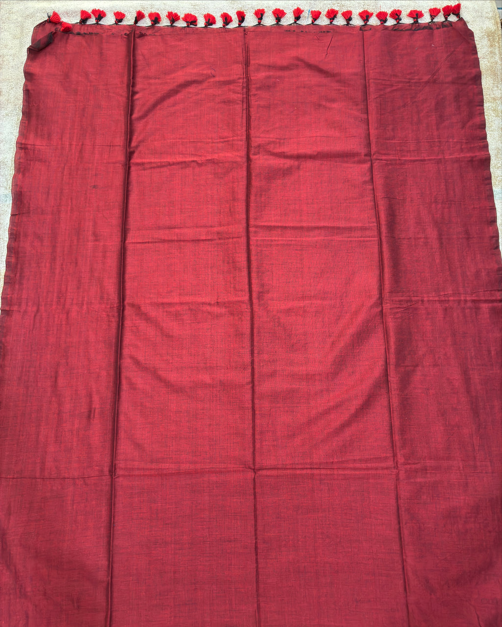 Red Khadi Saree with Kantha Work BP