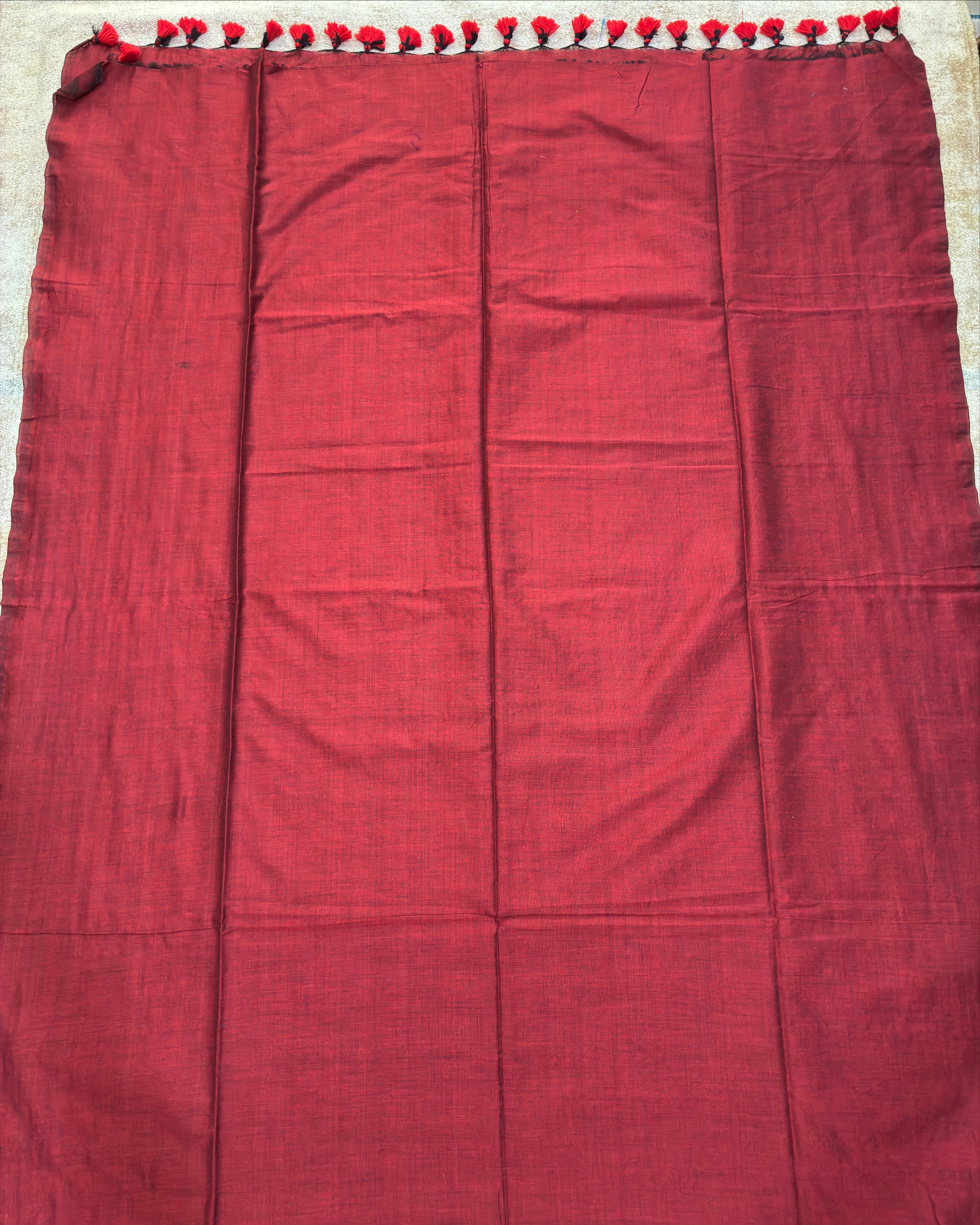 Red Khadi Saree with Kantha Work BP