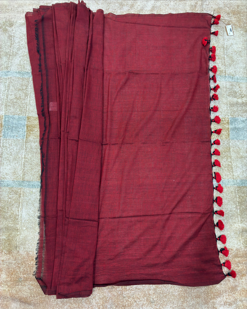 Red Khadi Saree with Kantha Work BP