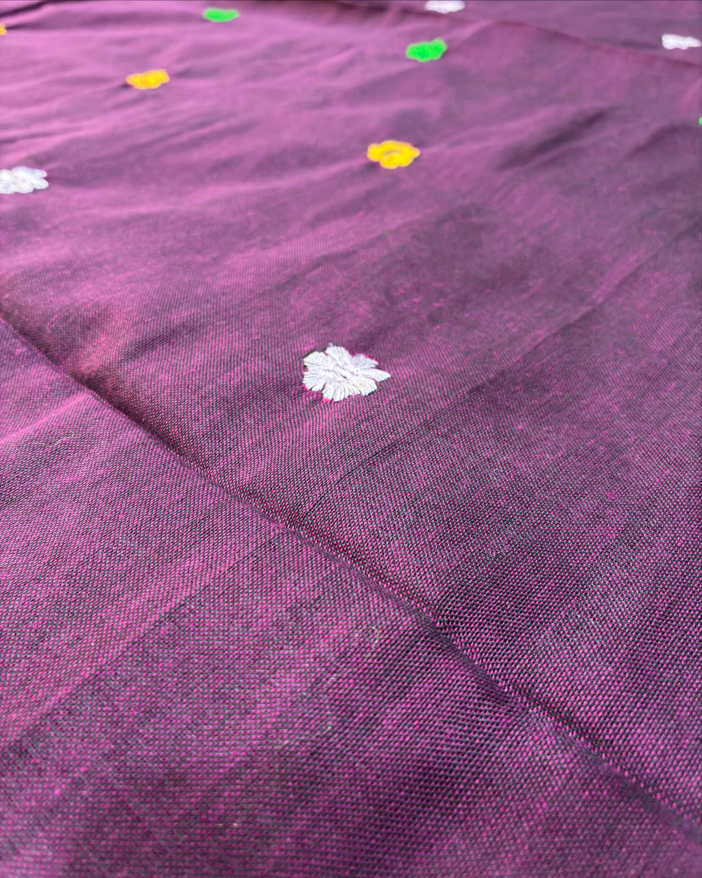Wine Khadi Saree with Floral Embroidery