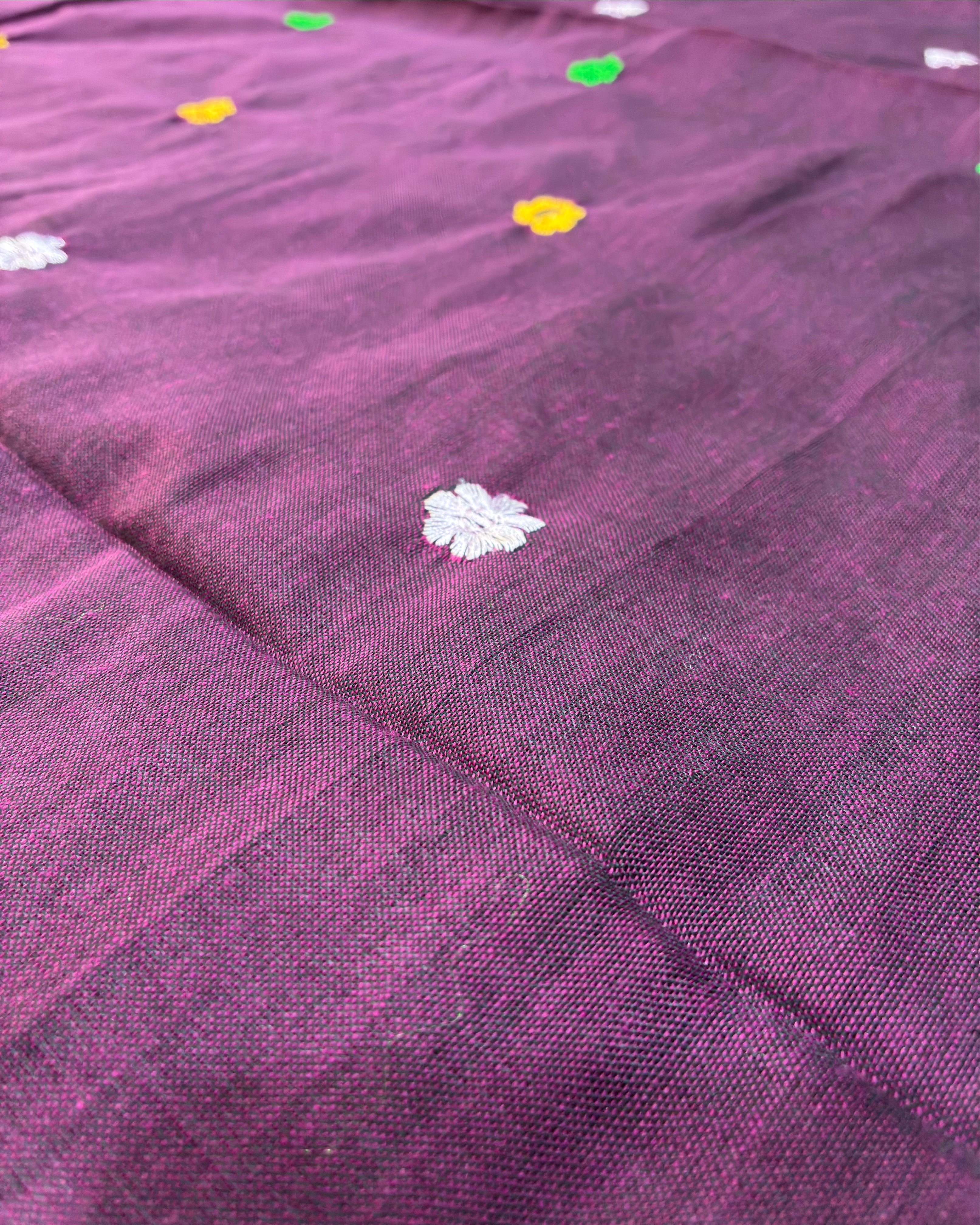 Wine Khadi Saree with Floral Embroidery