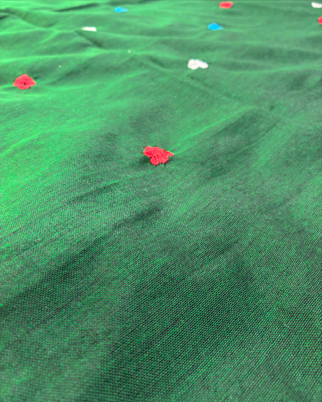 Bottle Green Khadi Saree with Floral Embroidery