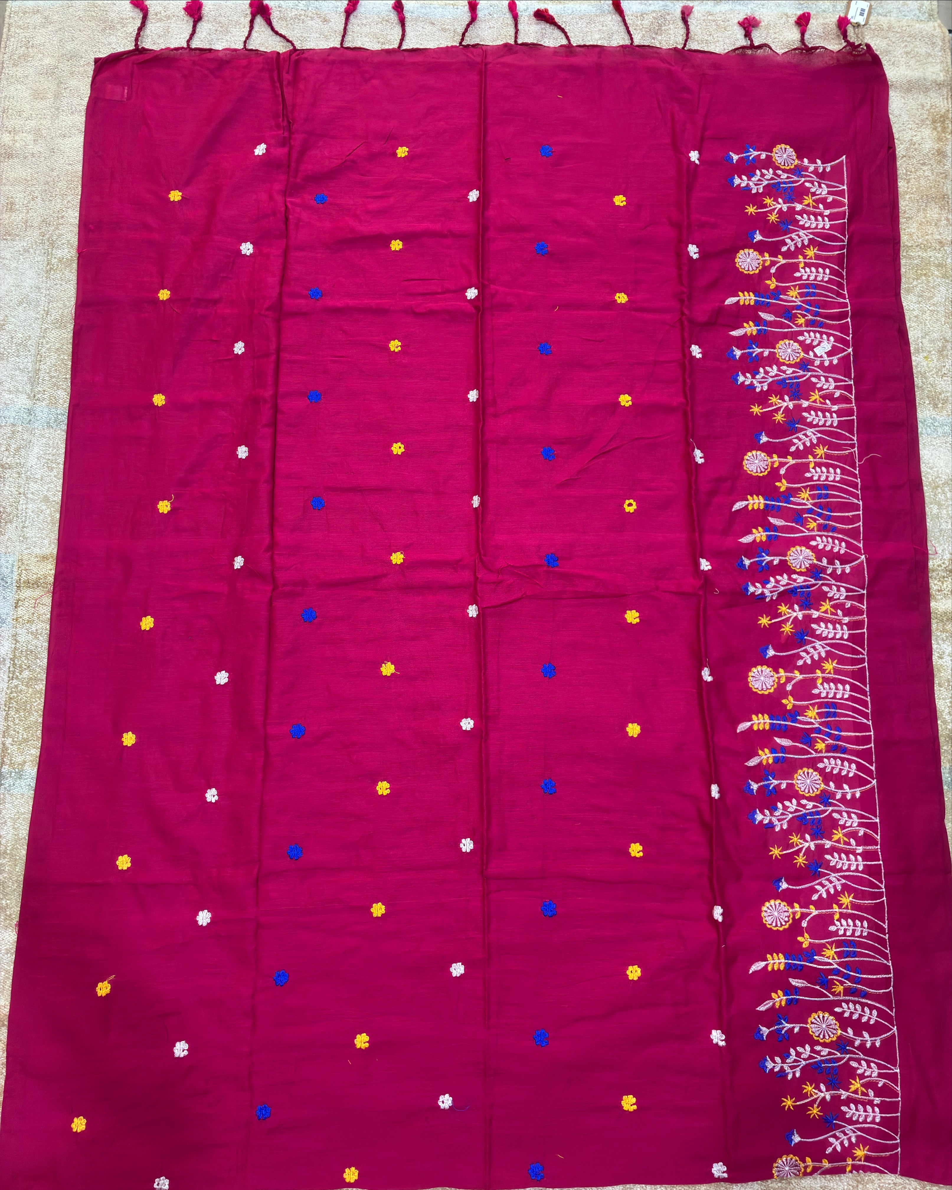 Rani Khadi Saree with Floral Embroidery